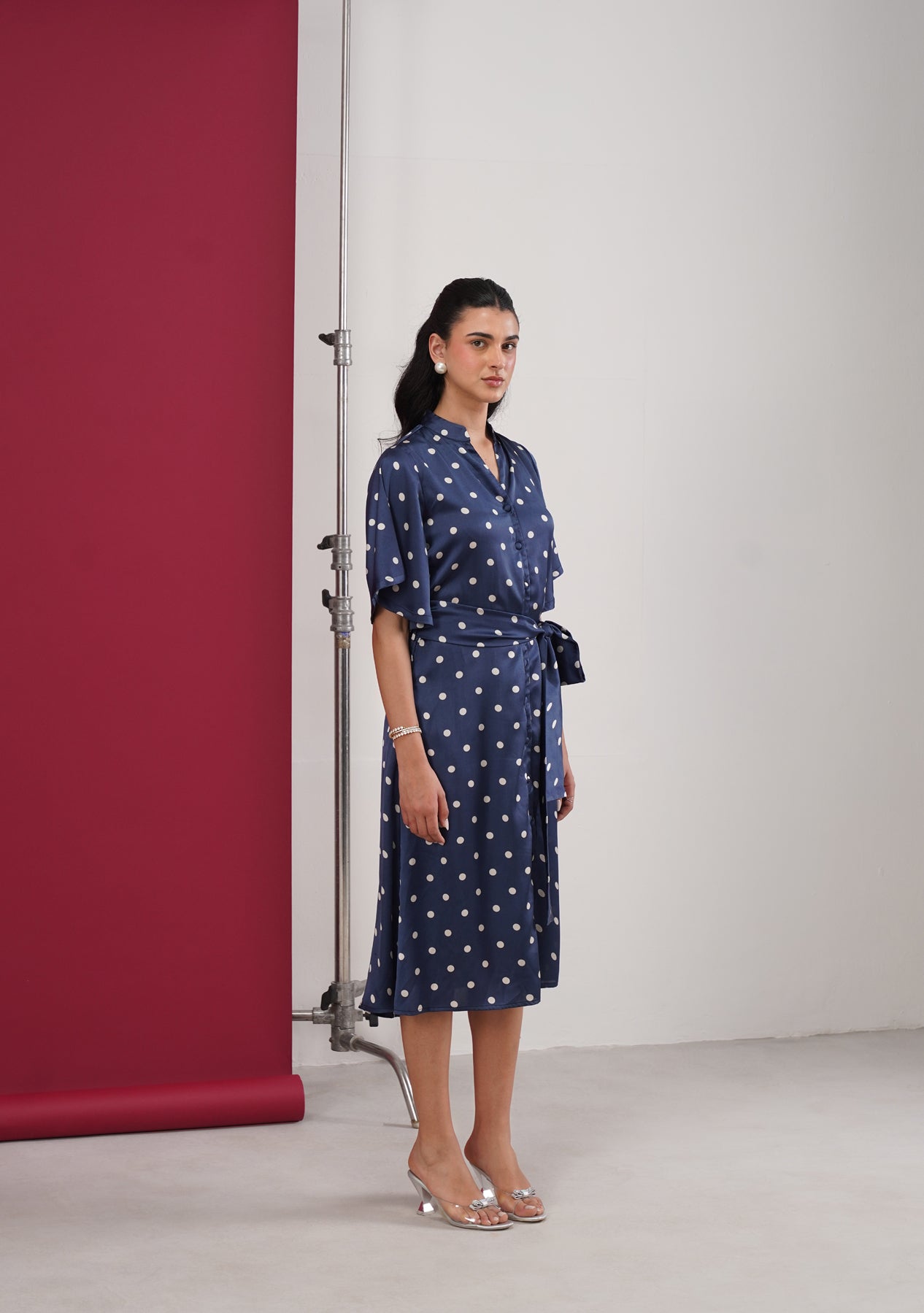 Polka Midi Dress (Navy)