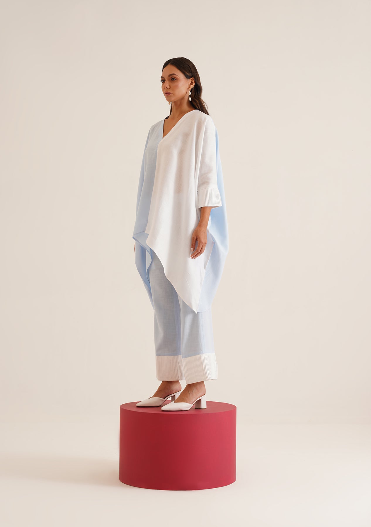 Duo Kaftan Co-ord Set (Blue and White)