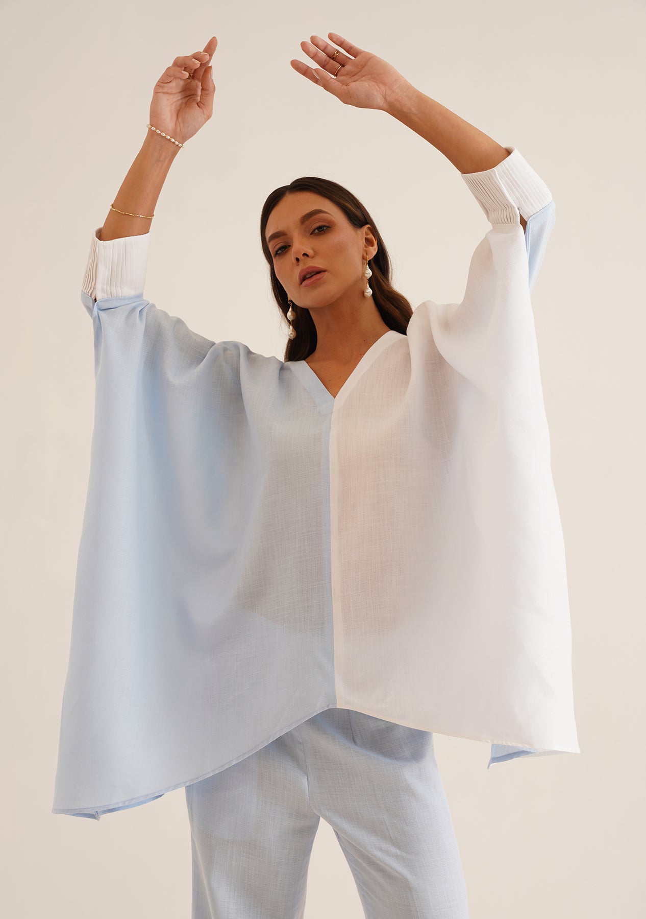 Duo Kaftan Co-ord Set (Blue and White)