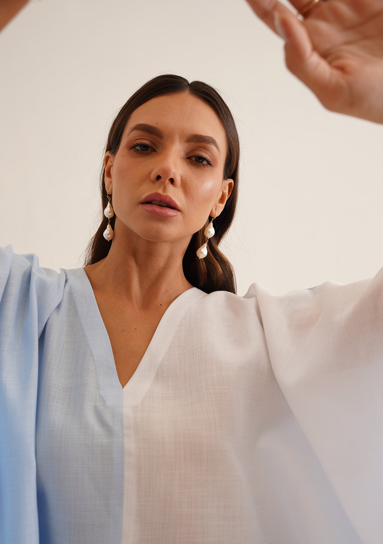 Duo Kaftan Co-ord Set (Blue and White)