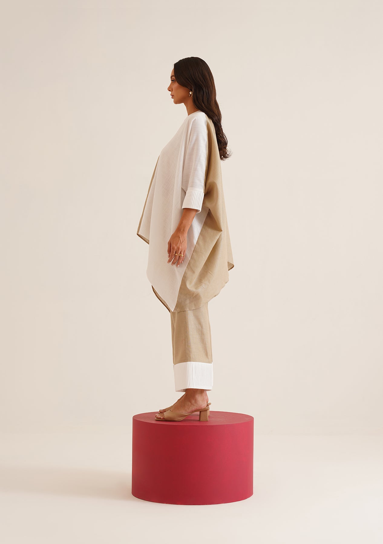Duo Kaftan Co-ord Set (Beige and White)