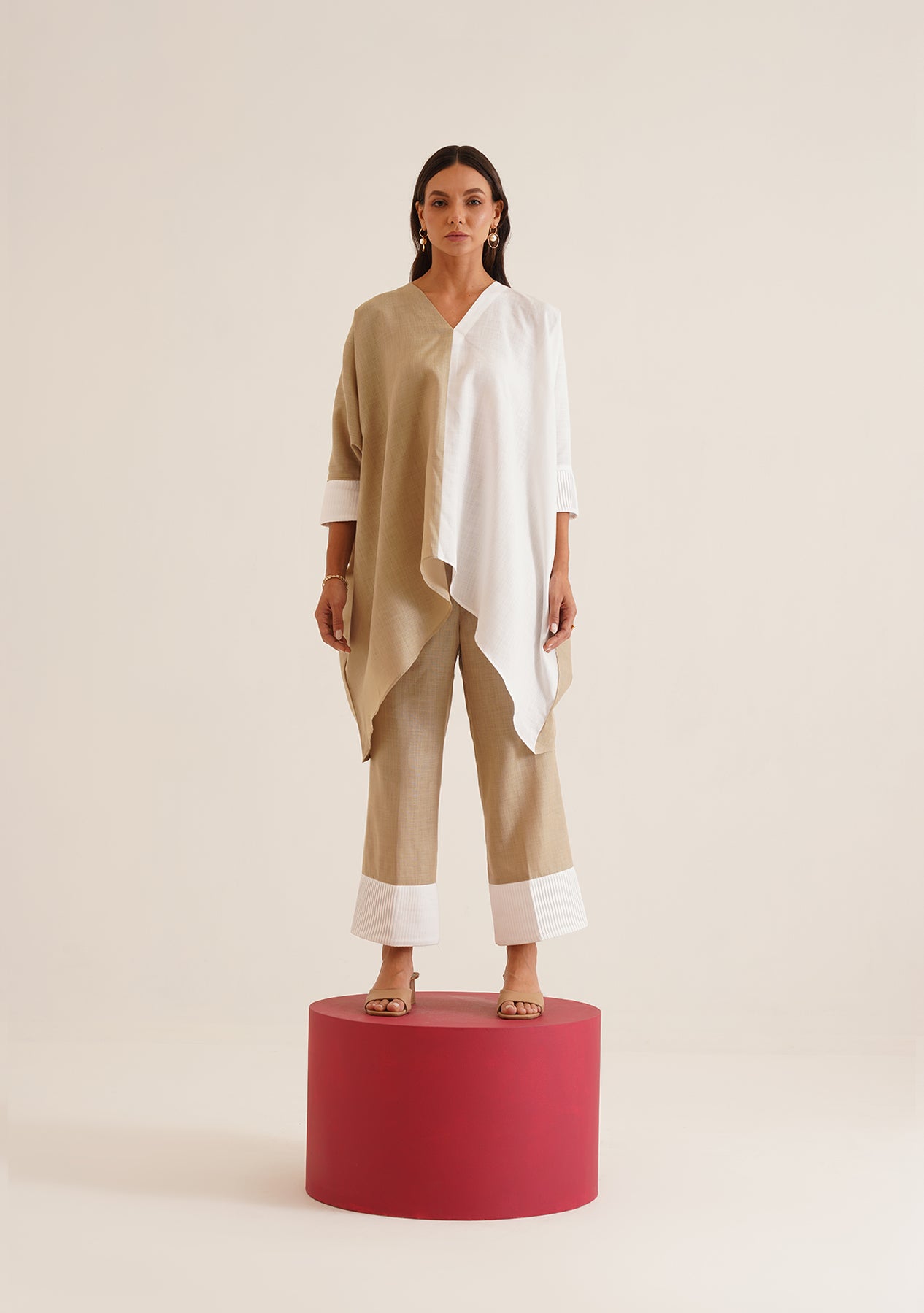 Duo Kaftan Co-ord Set (Beige and White)