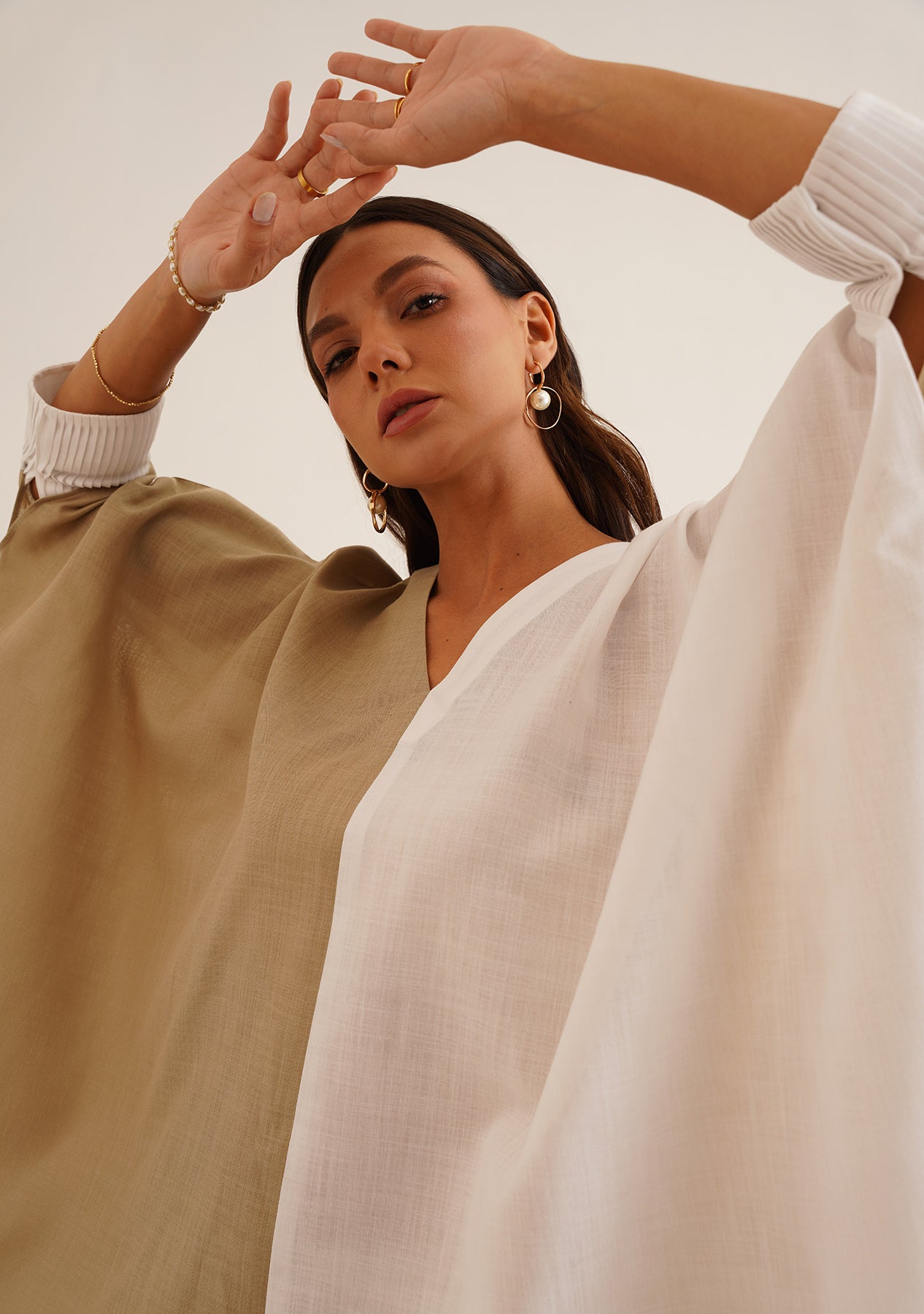 Duo Kaftan Co-ord Set (Beige and White)