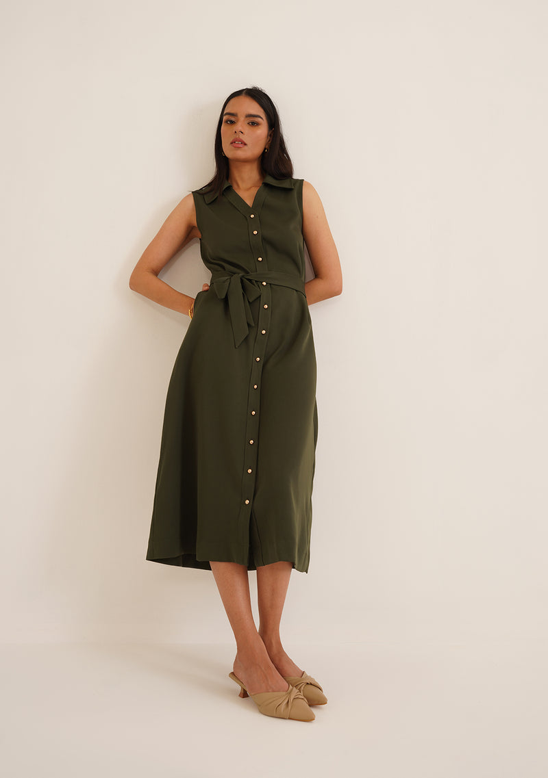 Gaia Midi Dress (Olive Green)