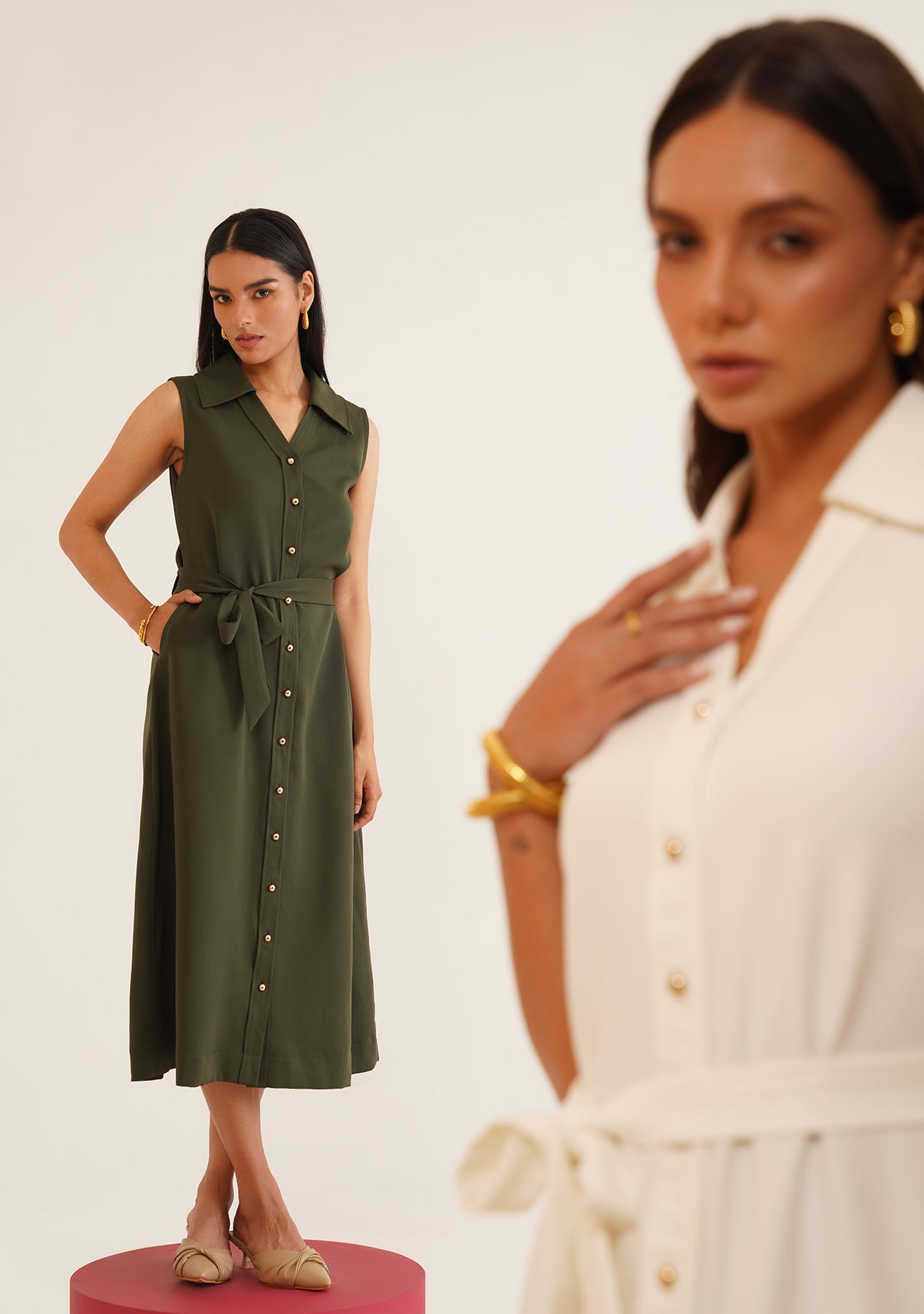 Gaia Midi Dress (Olive Green)