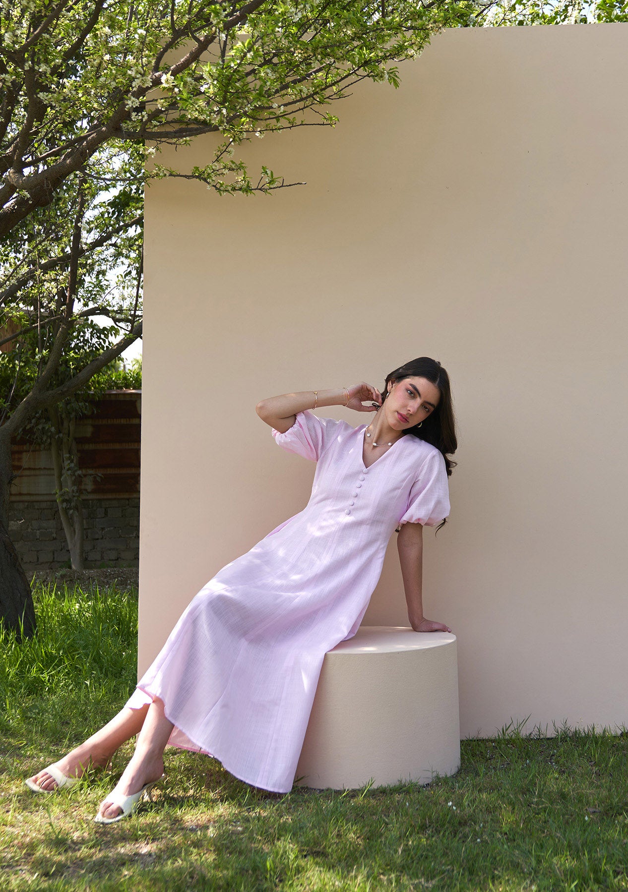 Pia Midi Dress (Baby Pink)