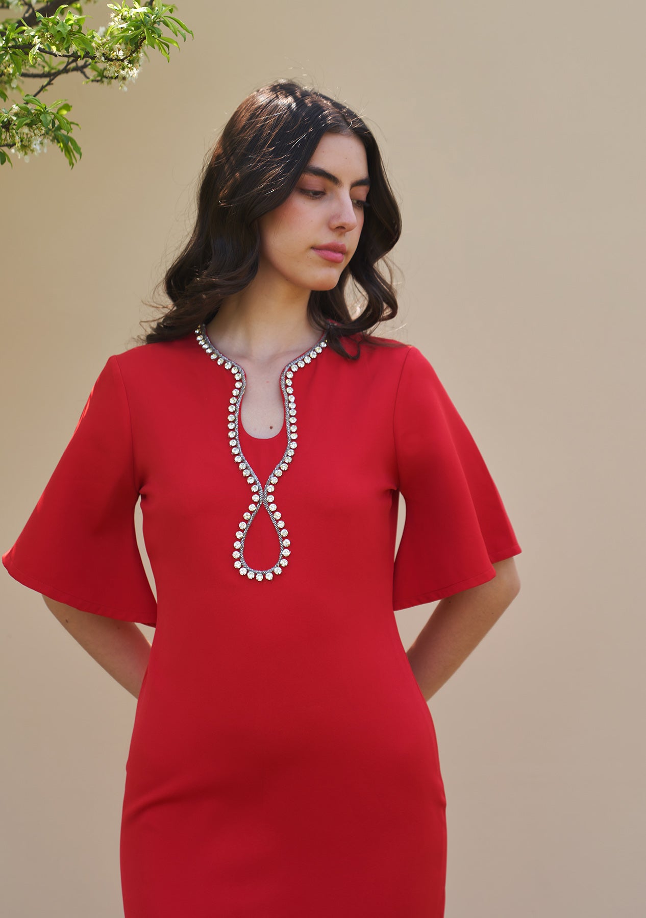 Dewdrop Midi Dress (Red)