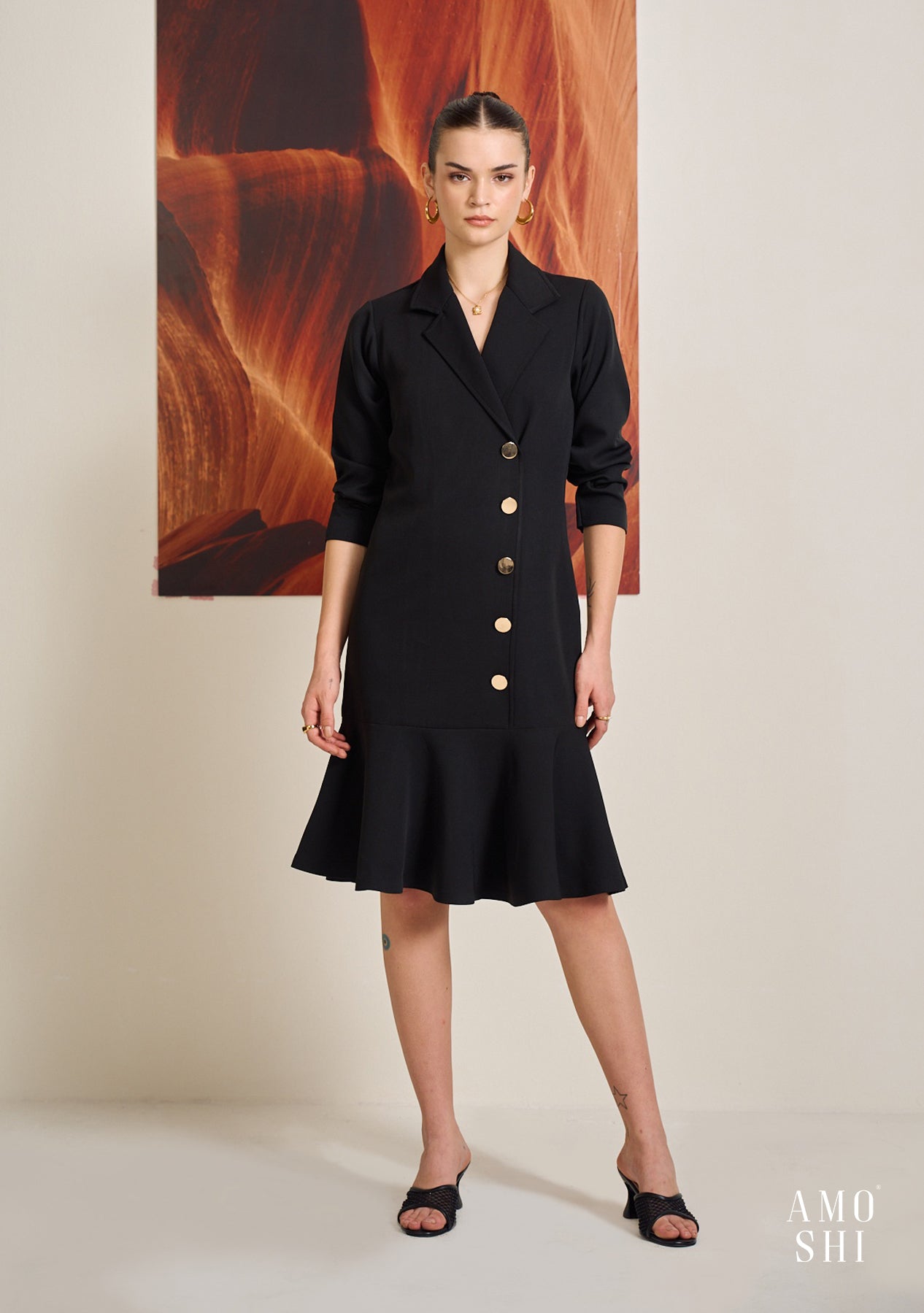long sleeve athletic dress Wood:White Oak with English Oak Stain Rich and Creamy Blue ERICA TANOV ESSENTIALS Kaci Womens Long Sleeve