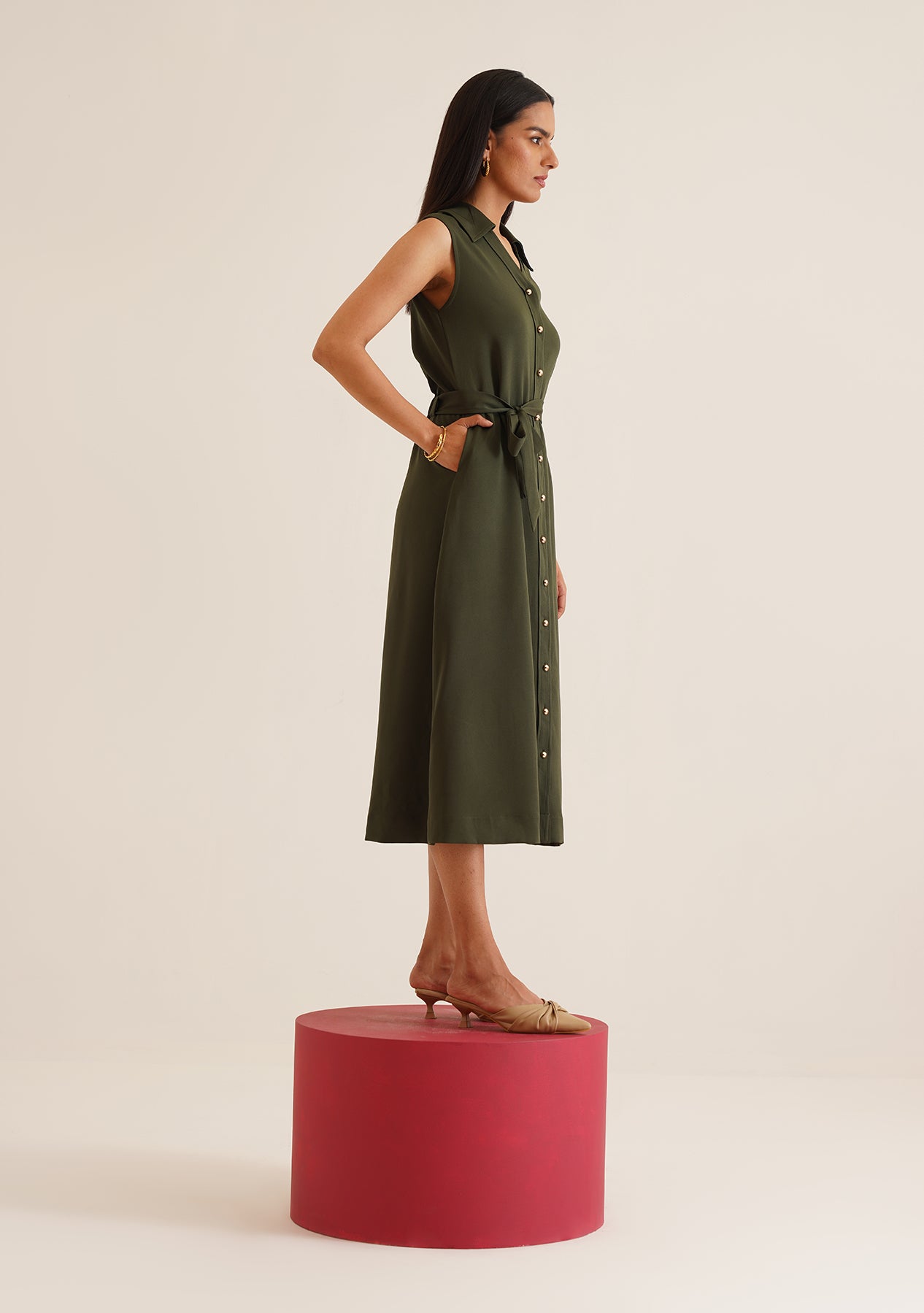 Gaia Midi Dress (Olive Green)