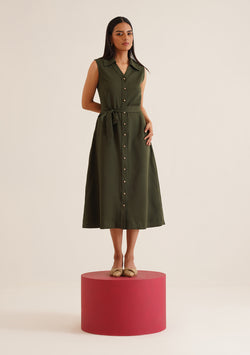 Gaia Midi Dress (Olive Green)