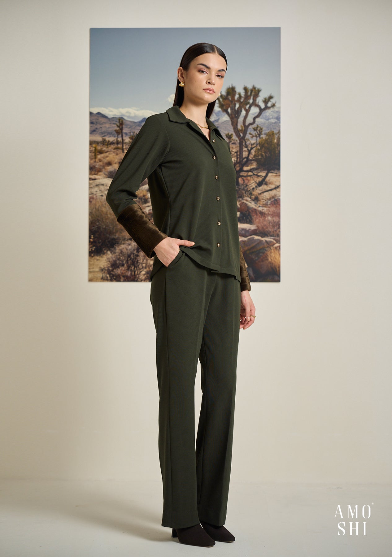 Sherry Fur Cuff Shirt (Olive)