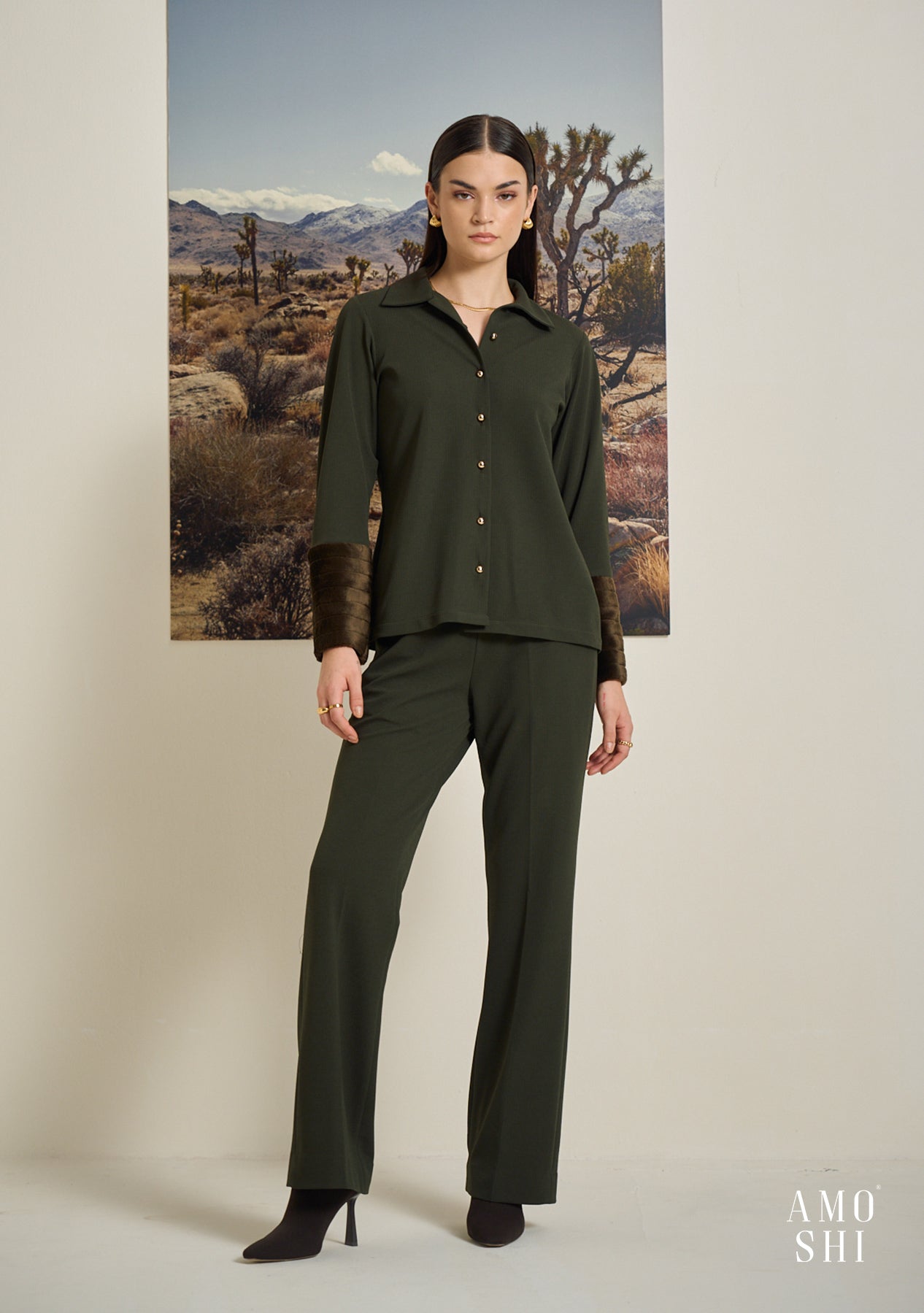 Sherry Fur Cuff Shirt (Olive)