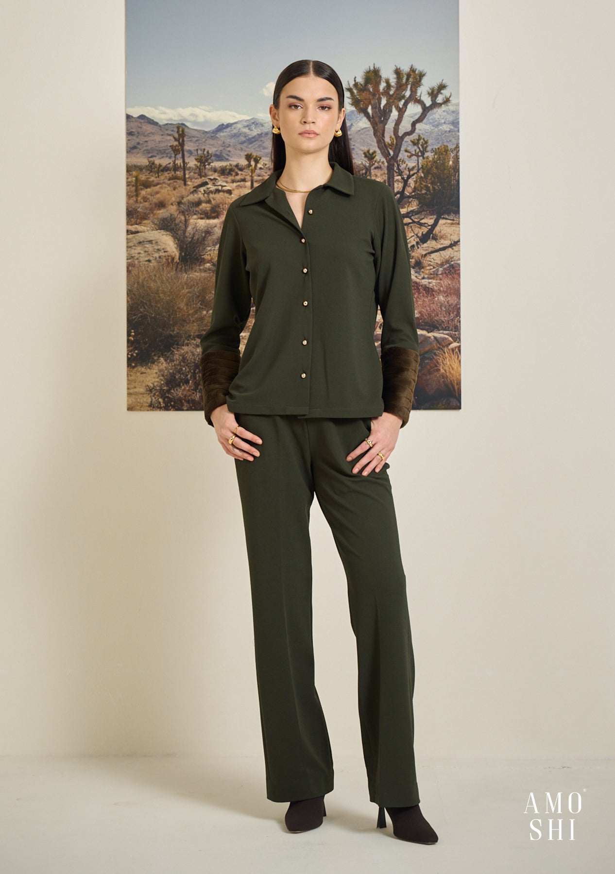 Sherry Fur Cuff Shirt (Olive)