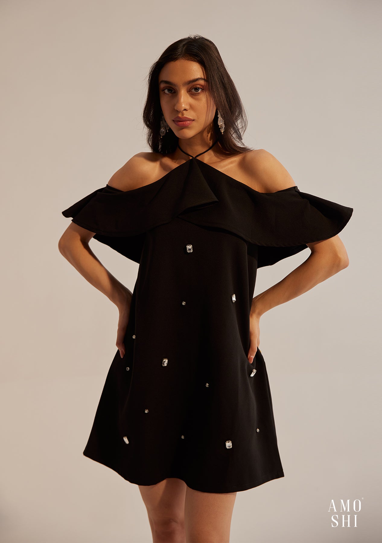 Rene Halter Mini Dress (Black)