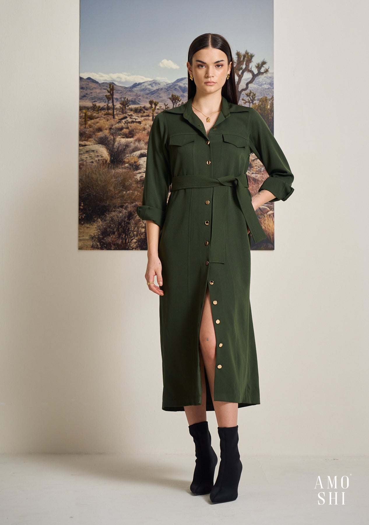 Tress Midi Dress (Olive)
