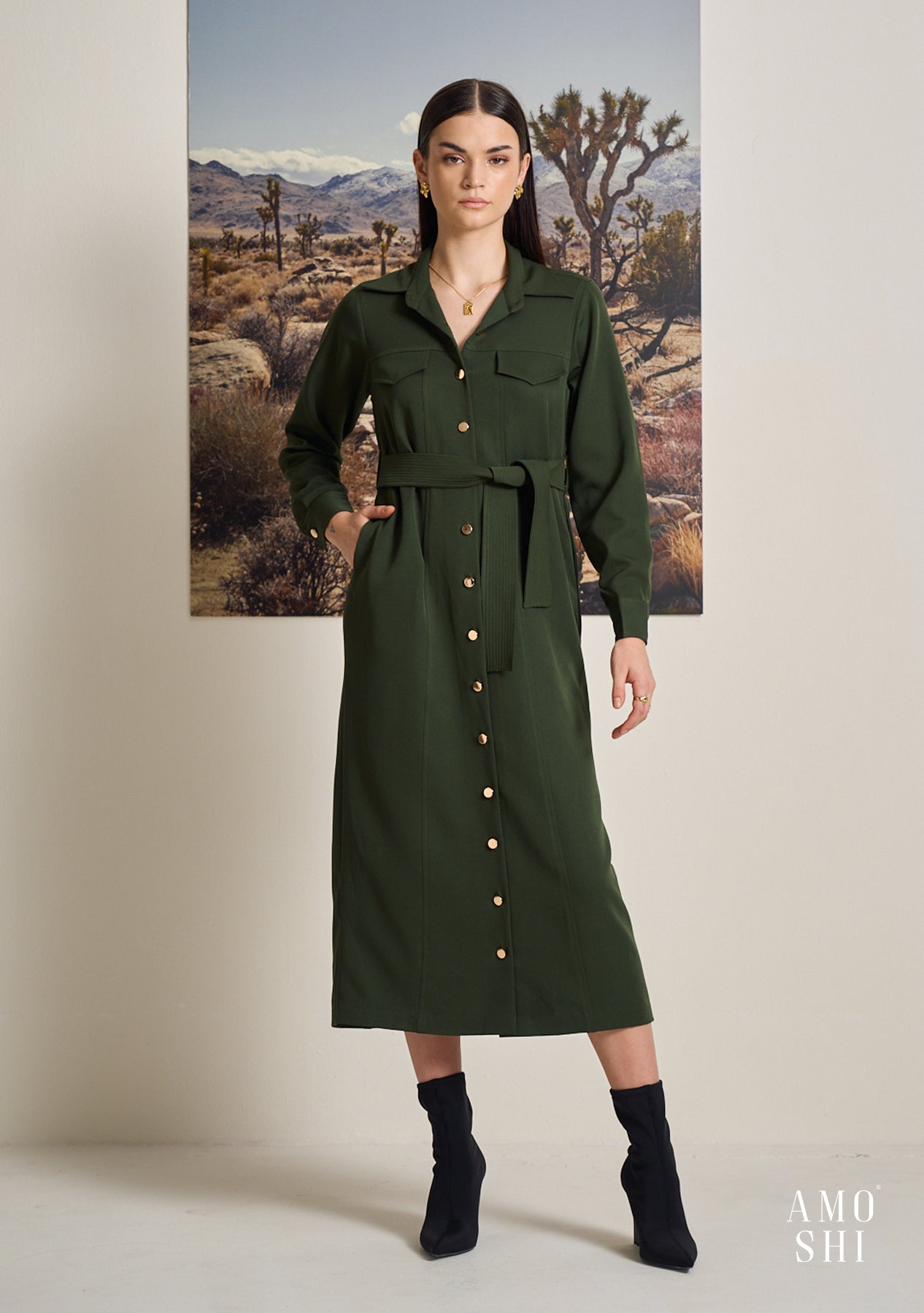 Tress Midi Dress (Olive)