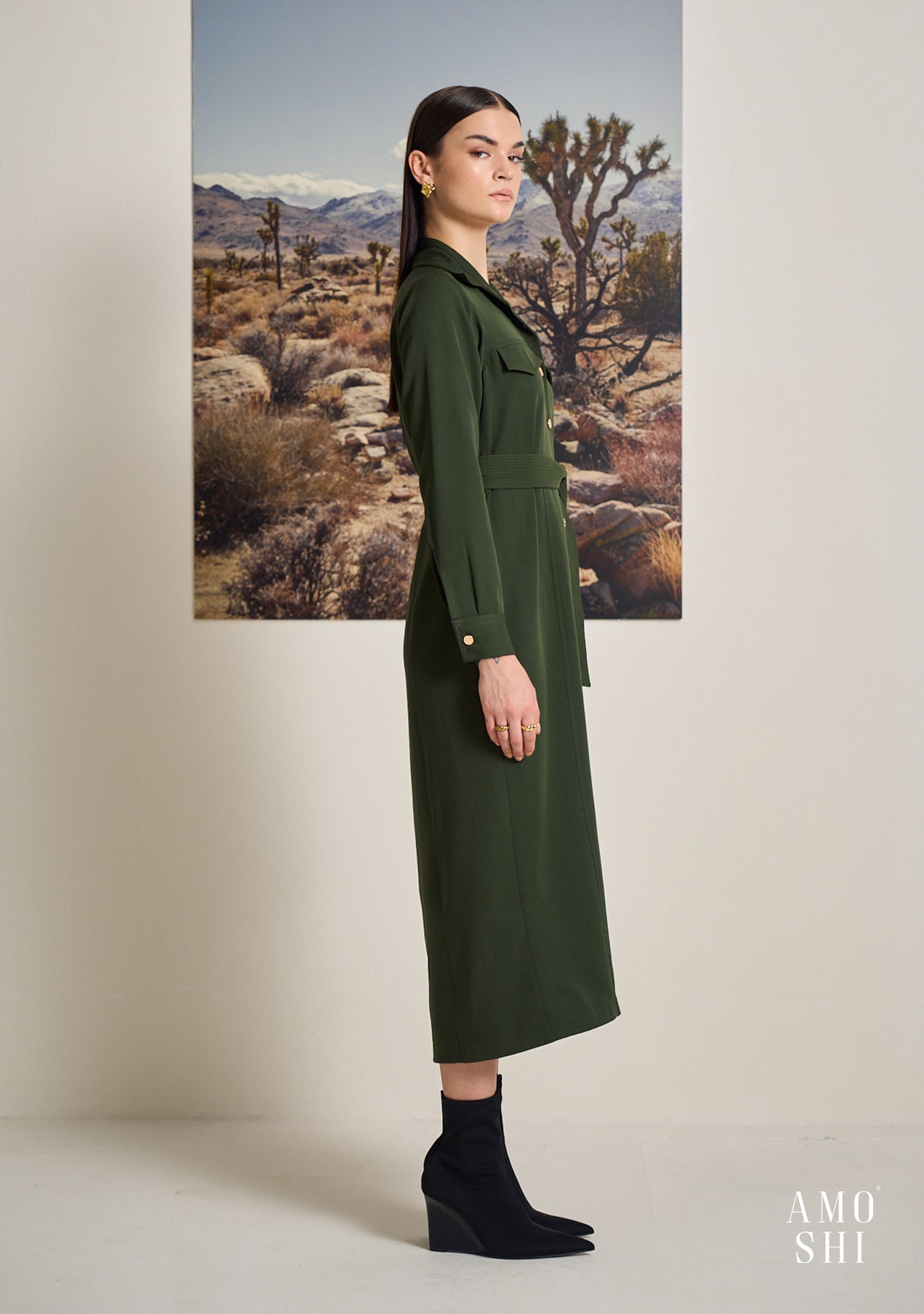 Tress Midi Dress (Olive)