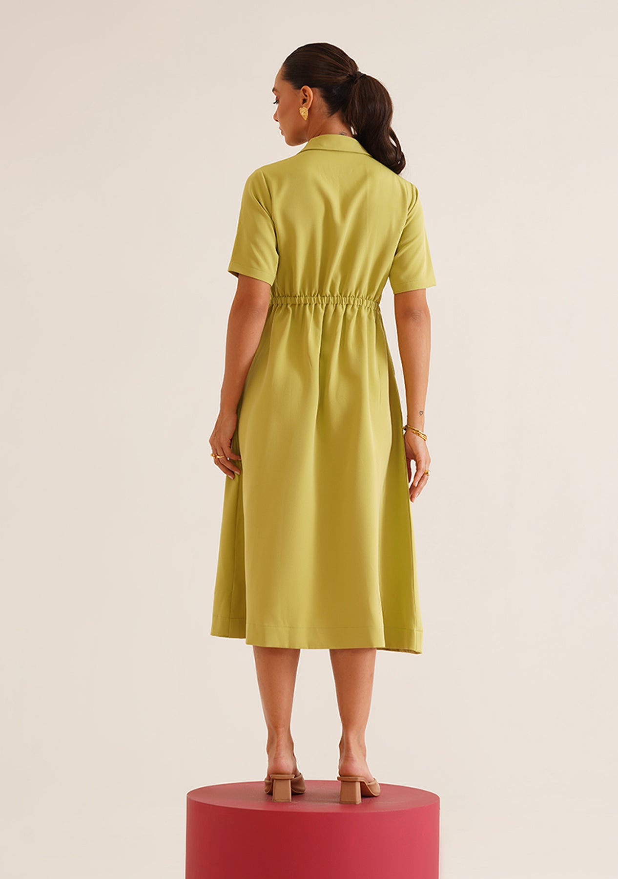 Wave Pintuck Midi Dress (Cyber Green)