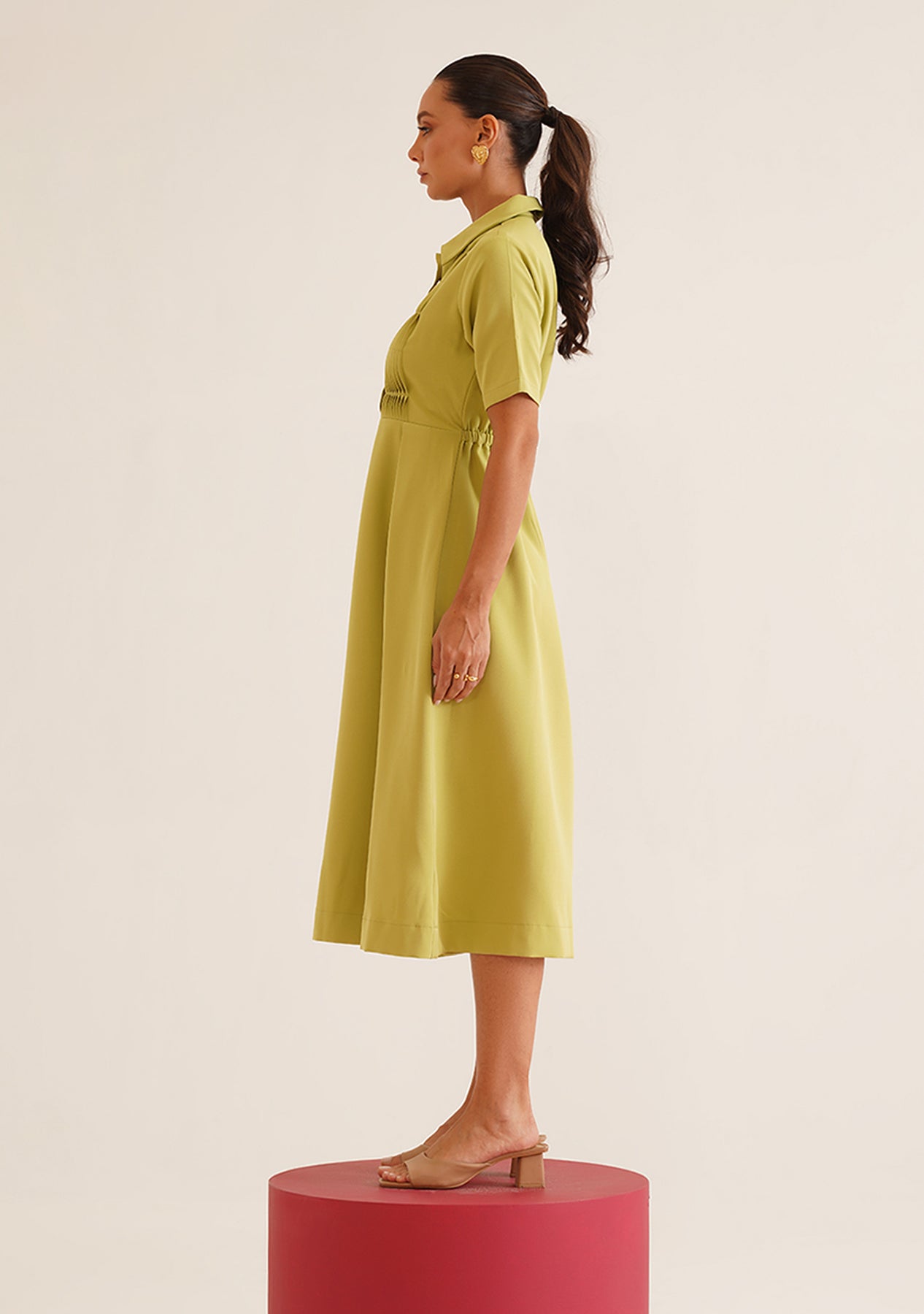 Wave Pintuck Midi Dress (Cyber Green)