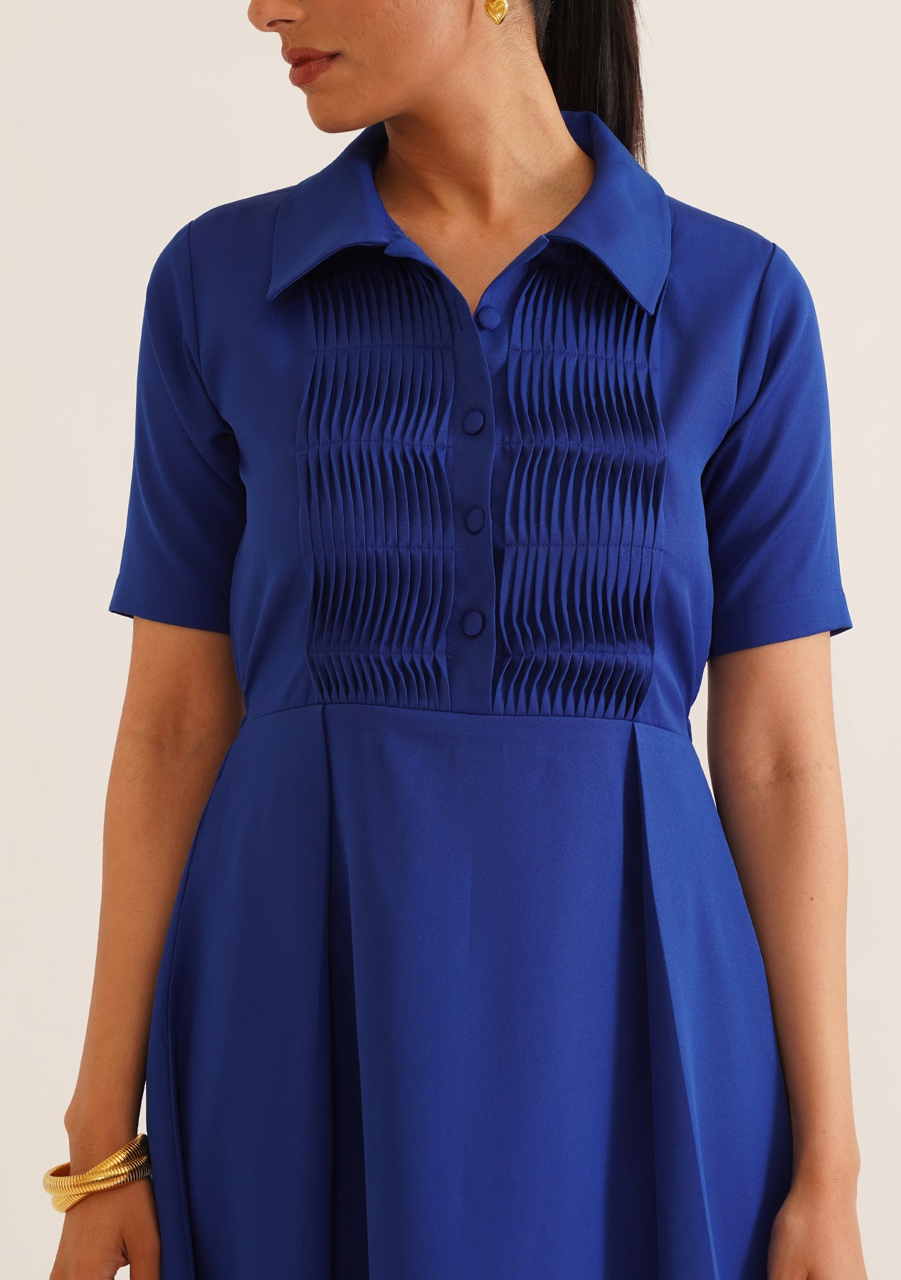 Wave Pintuck Midi Dress (Blue)