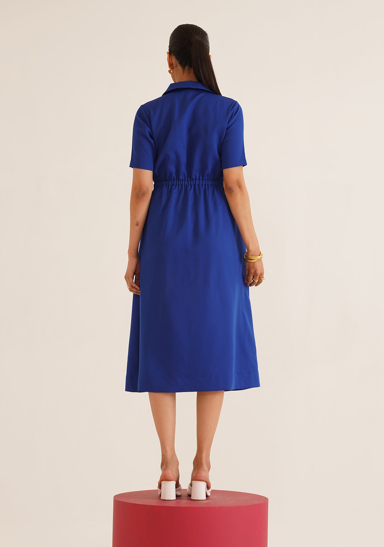 Wave Pintuck Midi Dress (Blue)