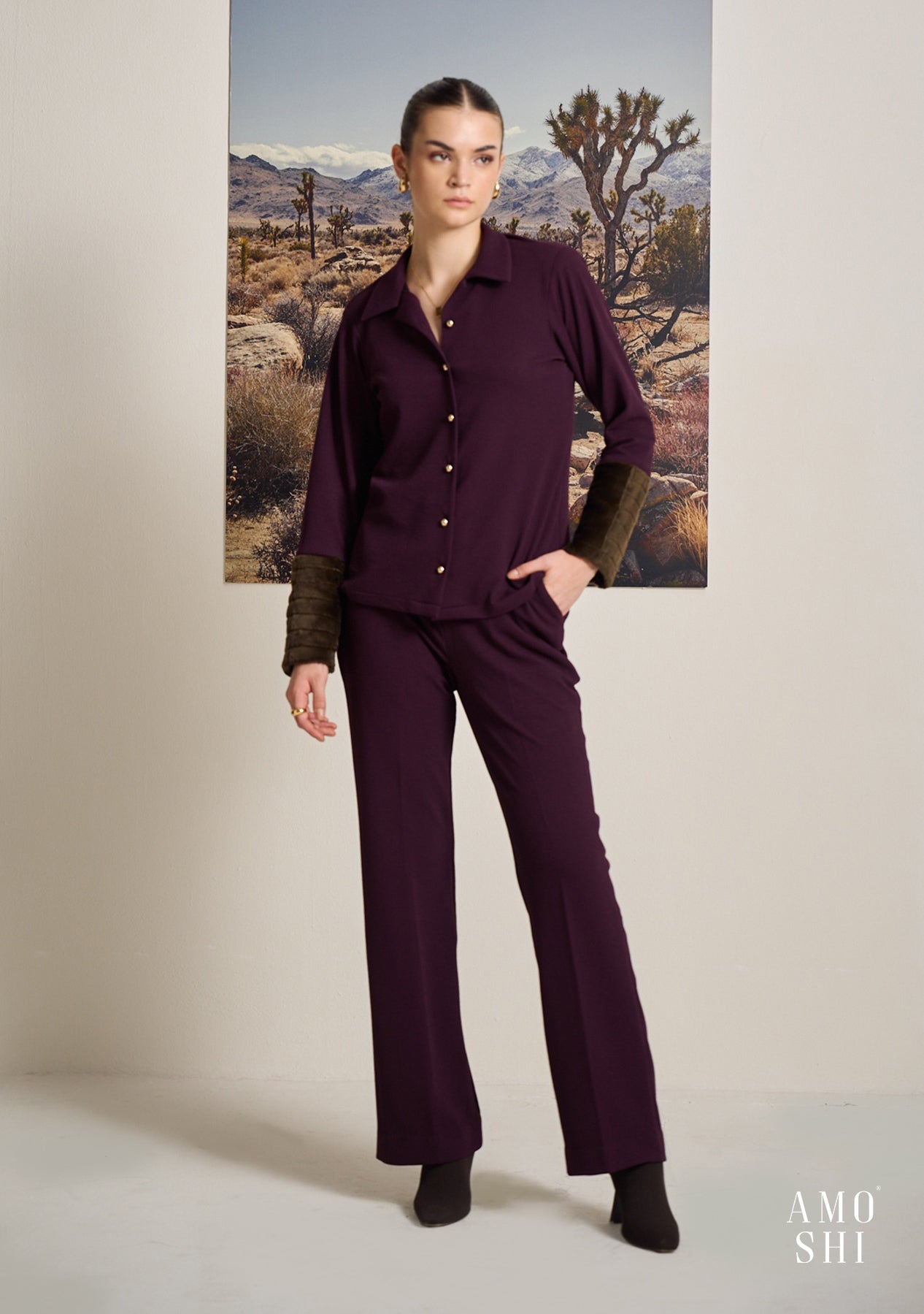 Sherry Fur Cuff Shirt (Wine)