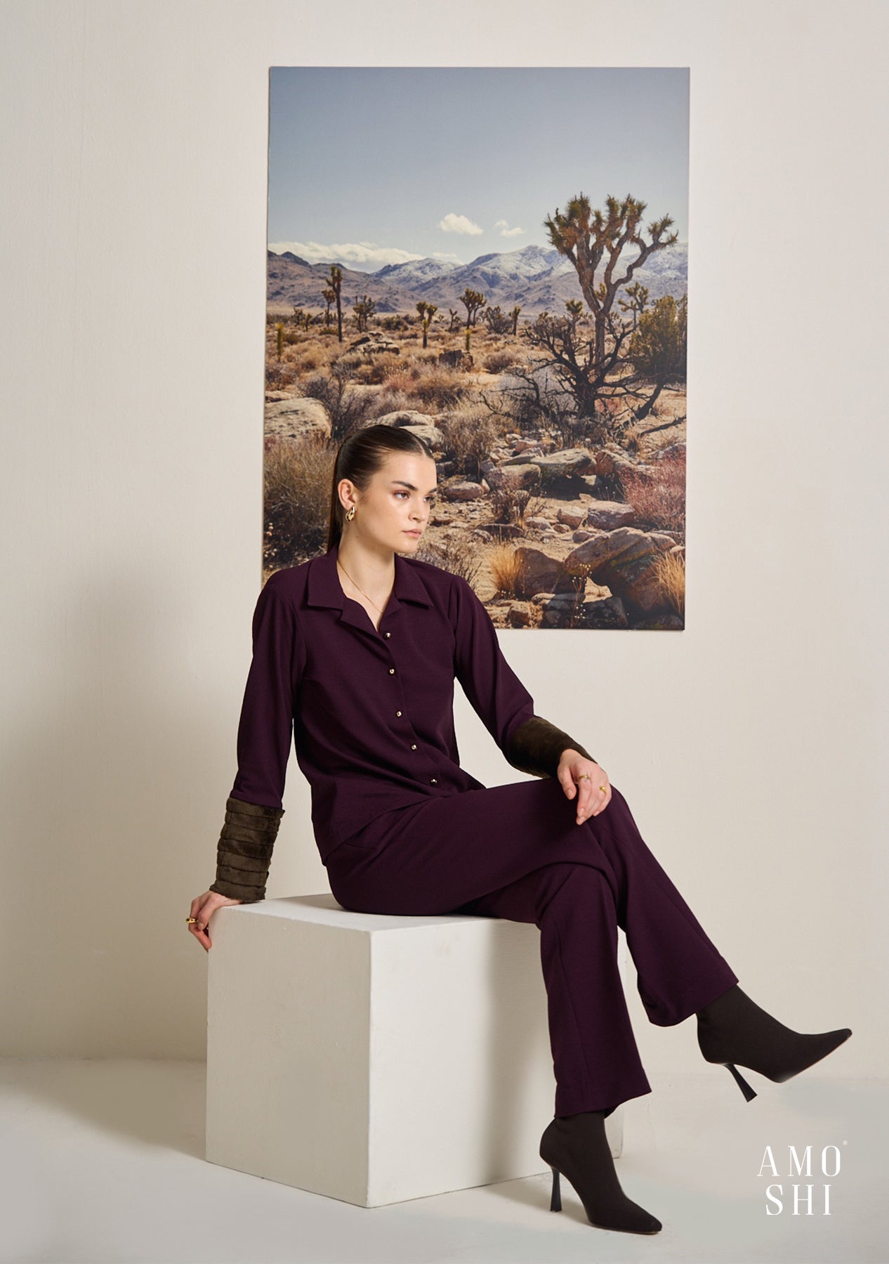 Sherry Fur Cuff Shirt (Wine)