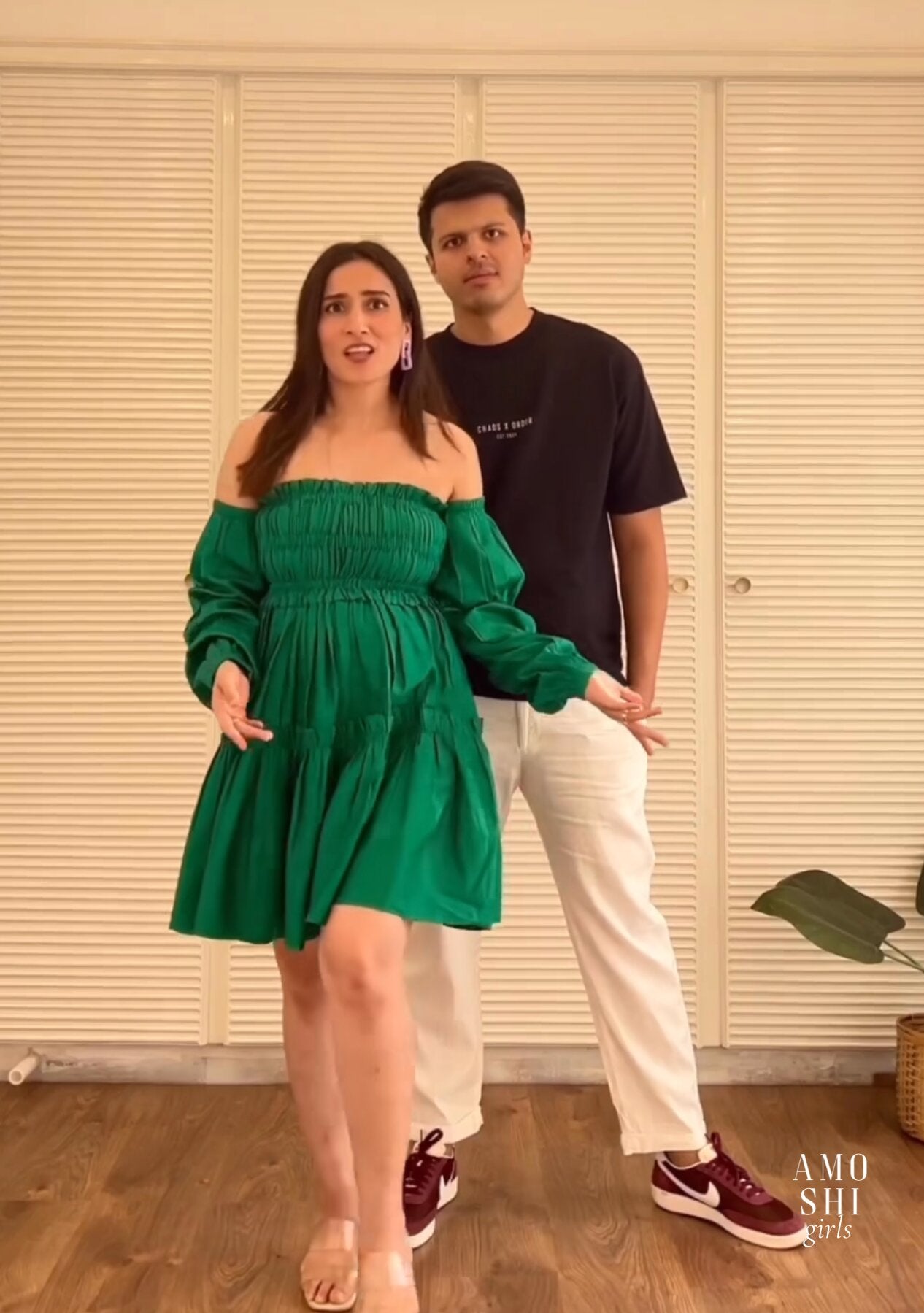 Kanika Khatri As seen in our Dita Dress with detachable sleeves (Green)