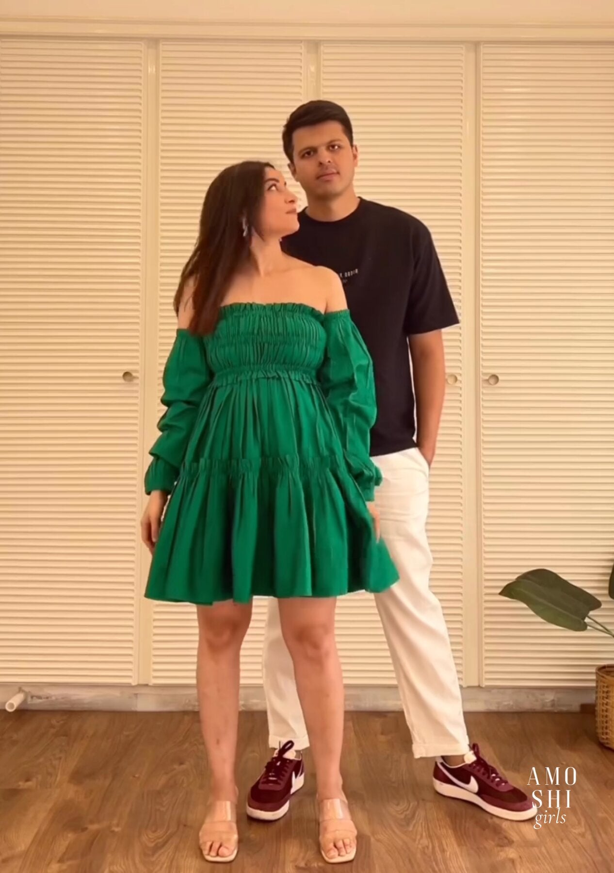 Kanika Khatri As seen in our Dita Dress with detachable sleeves (Green)