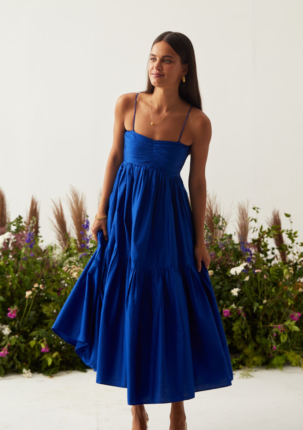 Lea Dress with detachable sleeves (Blue)