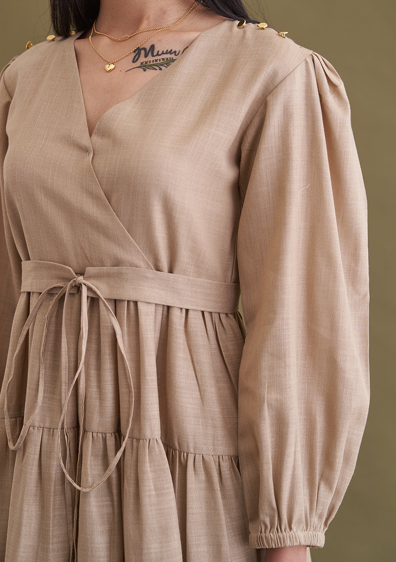 Meher Taluja As seen in our Emma Dress (Beige)