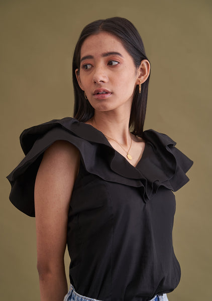 Black ruffle best sale sleeveless top