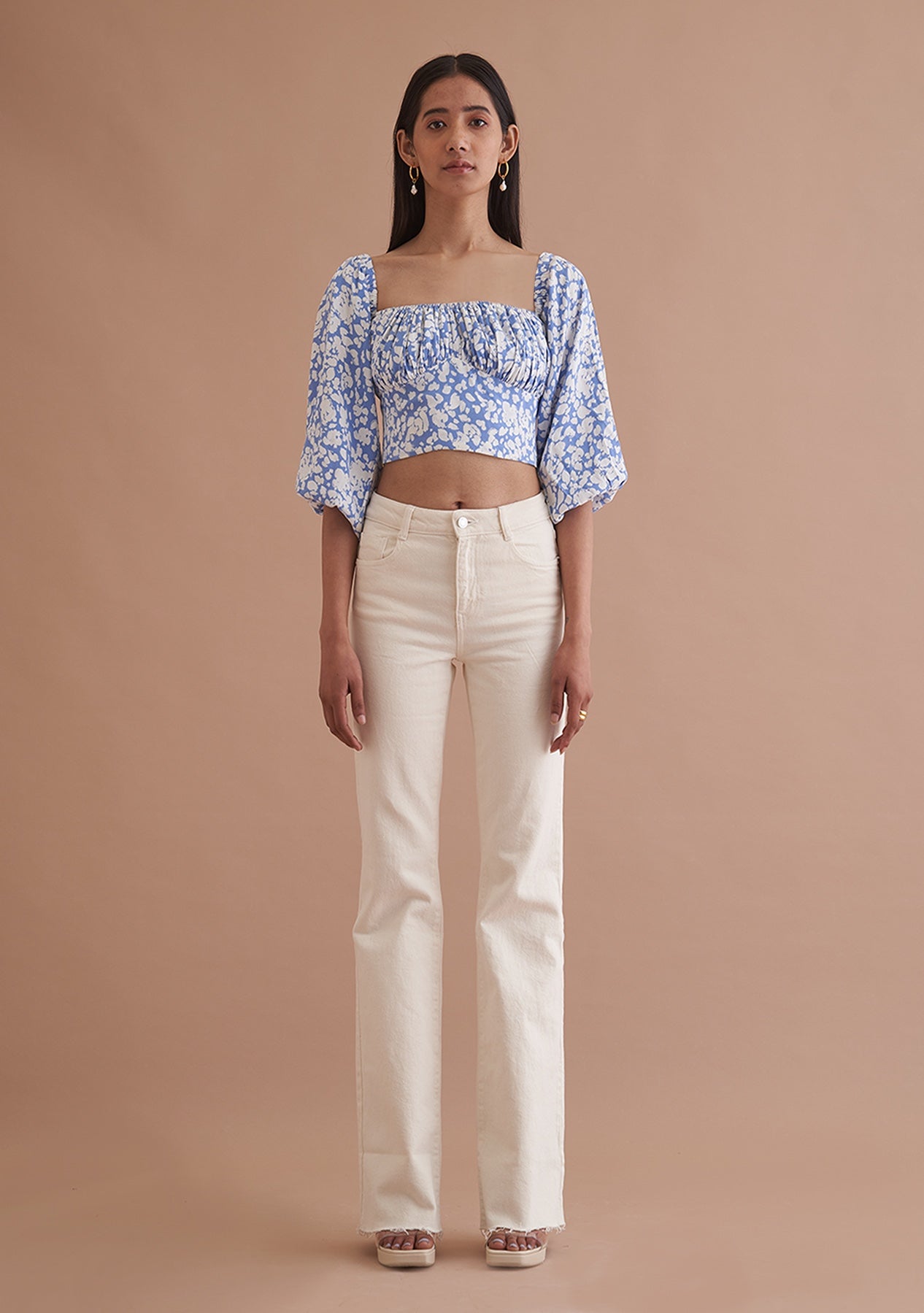 Amoshi Claudia Crop Top - party wear - blue&white Š—– amoshi.in