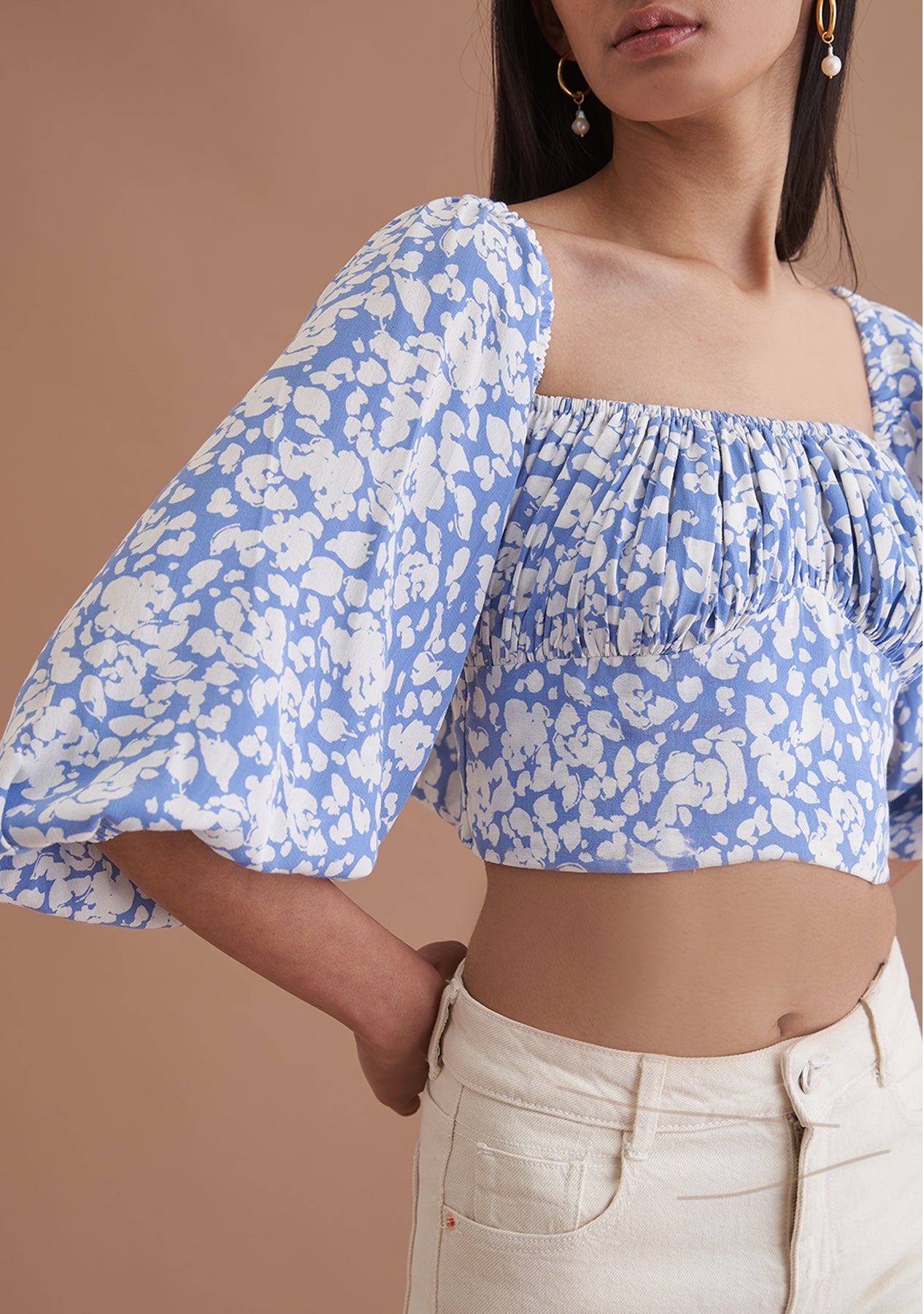Amoshi Claudia Crop Top - party wear - blue&white Š—– amoshi.in