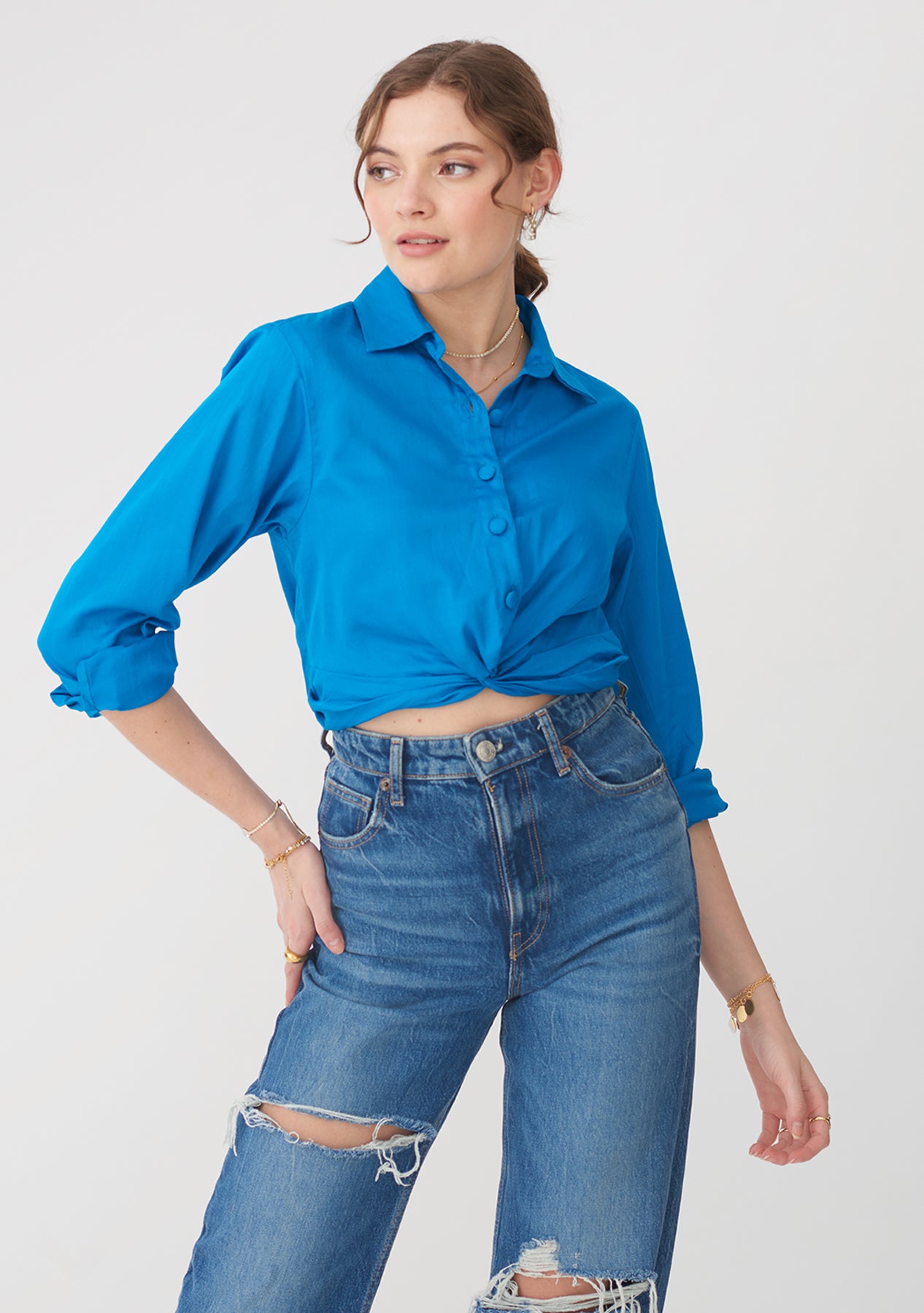 Crop Knot Shirt (Blue)
