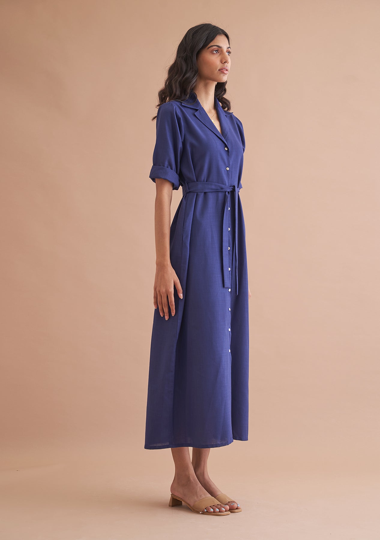 Amoshi Midas Buttondown Midi party wear Dress online - darkblue Š—– amoshi.in
