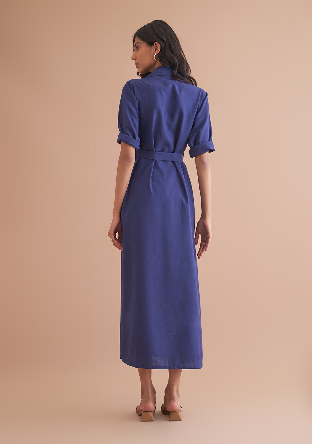 Amoshi Midas Buttondown Midi party wear Dress online - darkblue Š—– amoshi.in