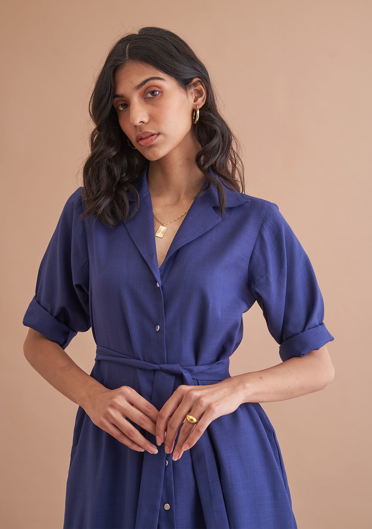 Amoshi Midas Buttondown Midi party wear Dress online - darkblue Š—– amoshi.in