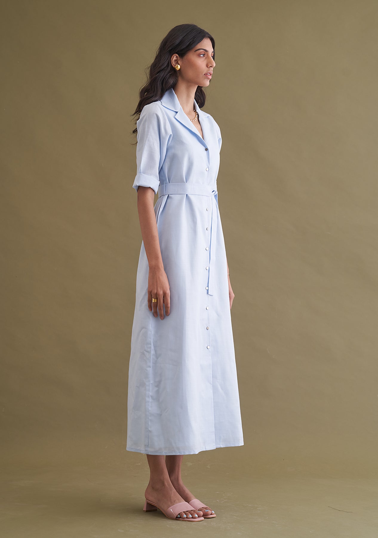Amoshi Midas Buttondown Midi party wear Dress online - powderblue Š—– amoshi.in