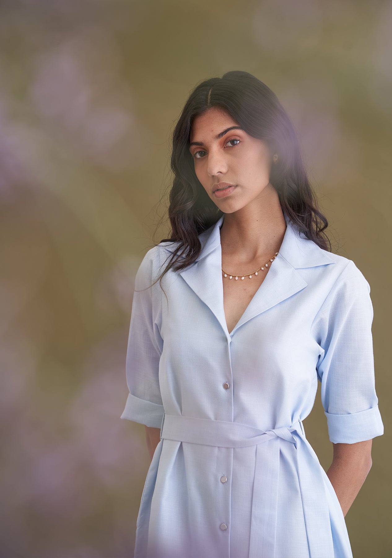 Amoshi Midas Buttondown Midi party wear Dress online - powderblue Š—– amoshi.in