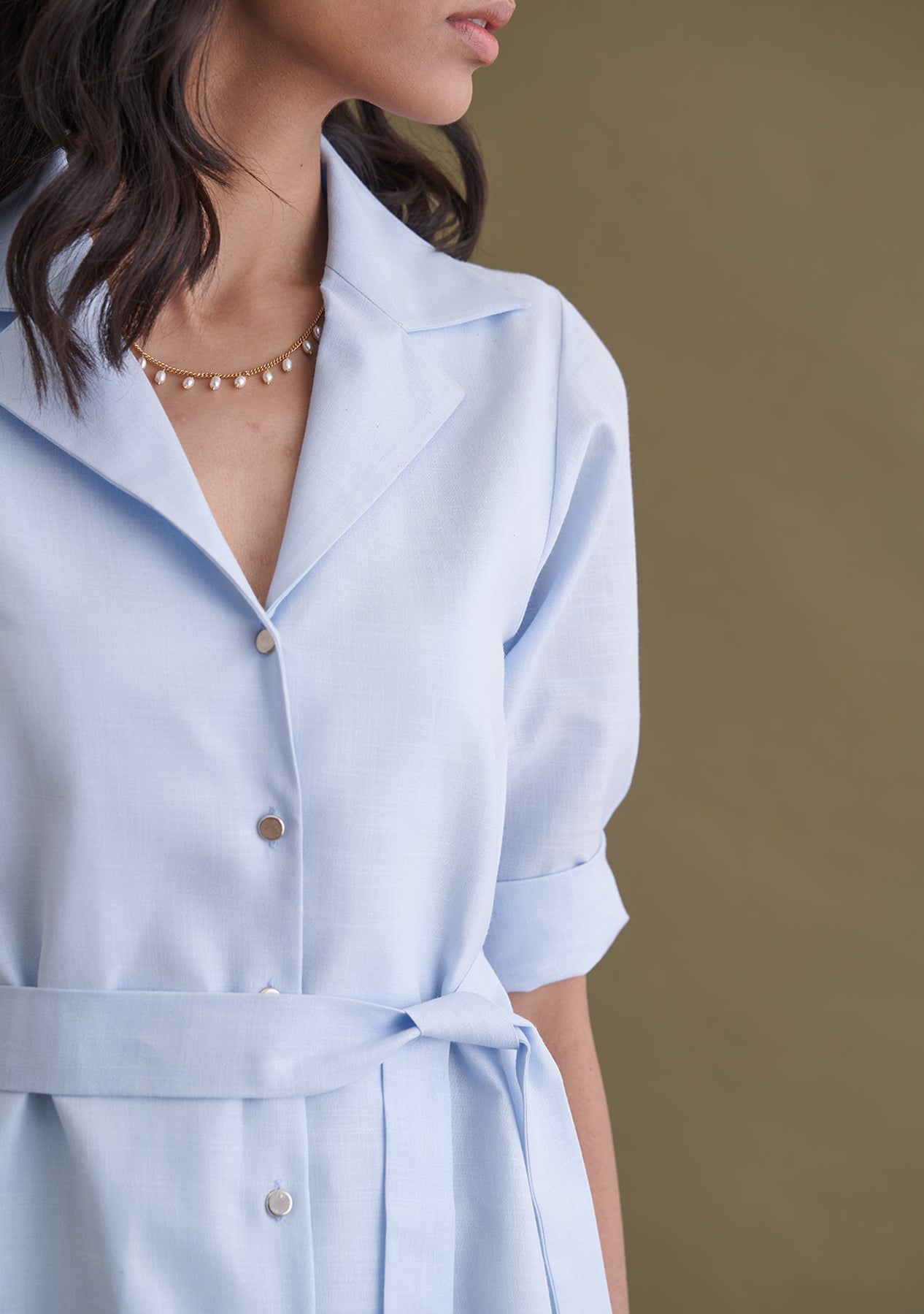 Amoshi Midas Buttondown Midi party wear Dress online - powderblue Š—– amoshi.in