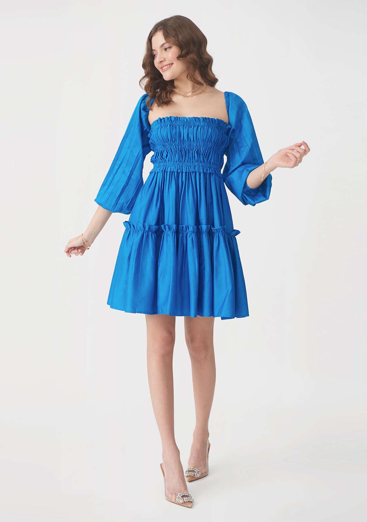 Dita Dress with detachable sleeves (Blue)