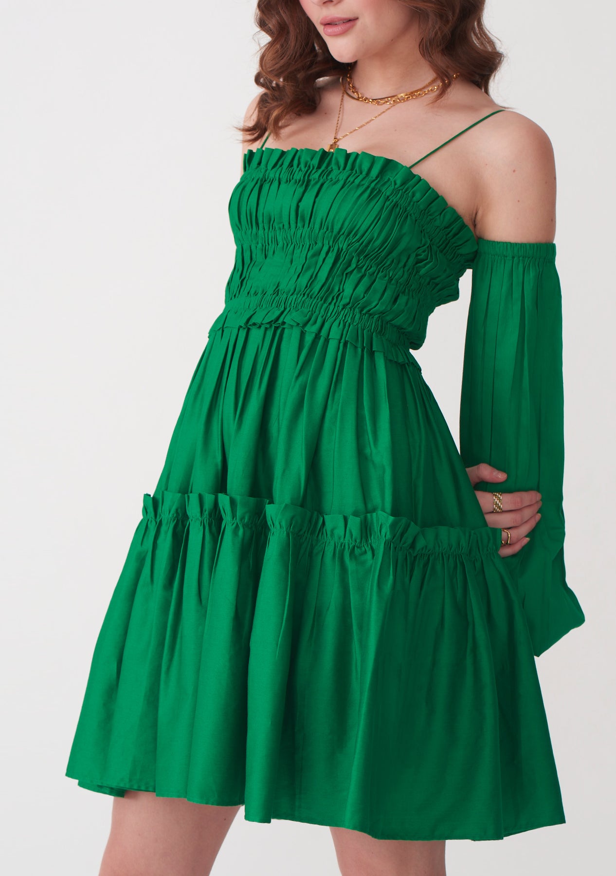 Dita Dress with detachable sleeves (Green)
