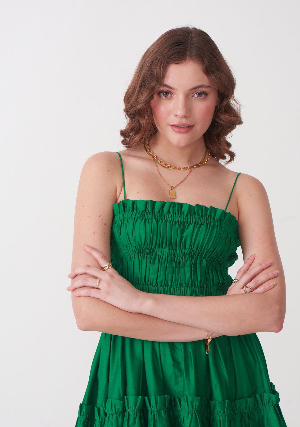 Kanika Khatri As seen in our Dita Dress with detachable sleeves (Green)