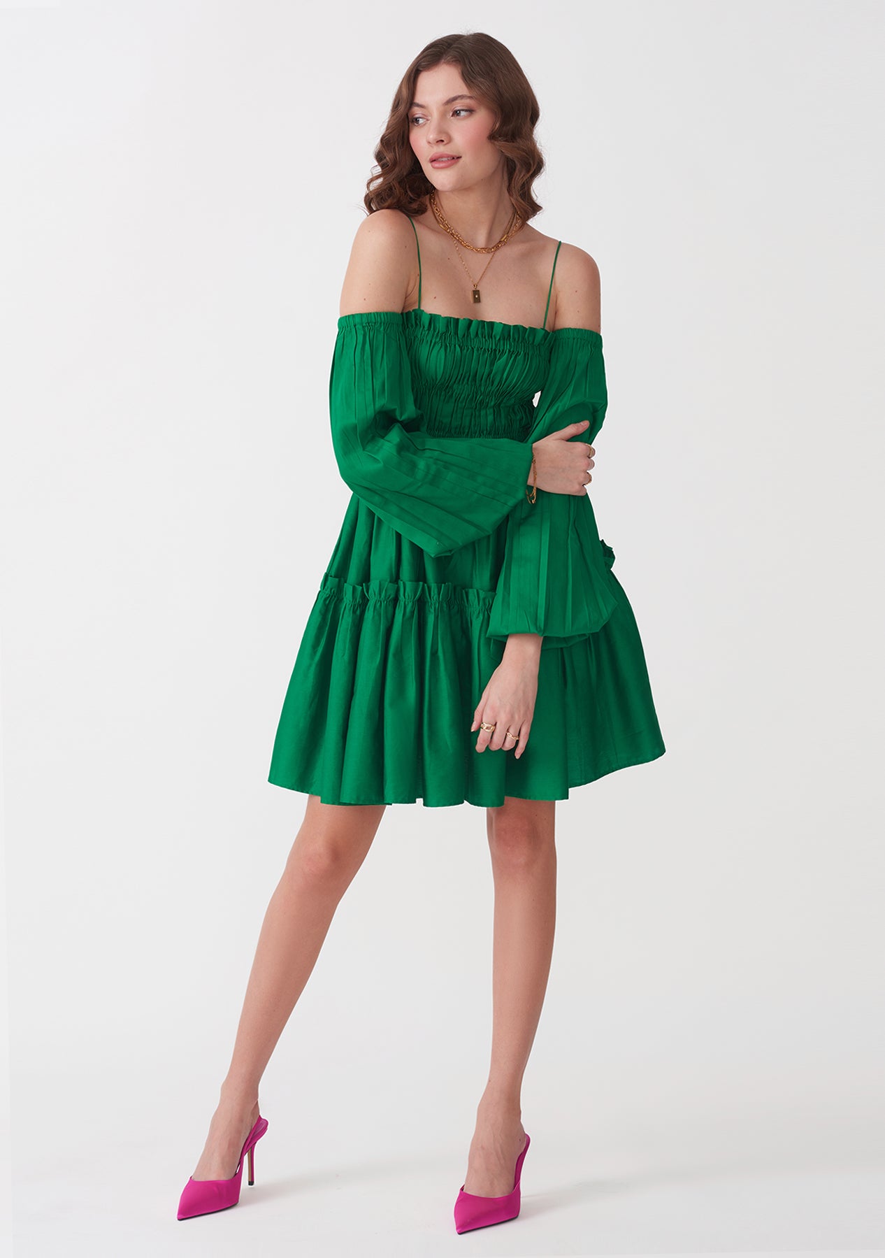 Kanika Khatri As seen in our Dita Dress with detachable sleeves (Green)