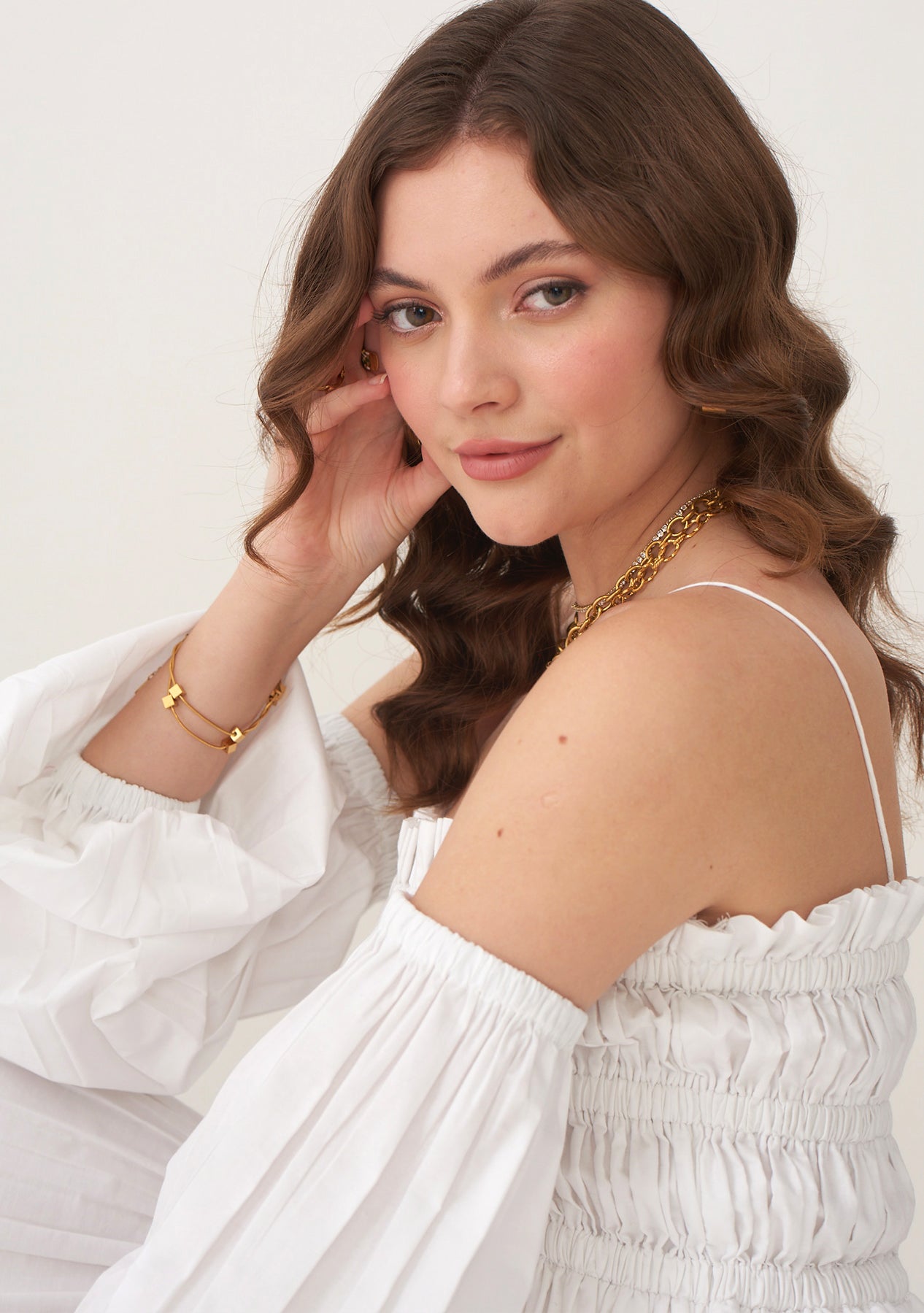 Dita Dress with detachable sleeves (White)