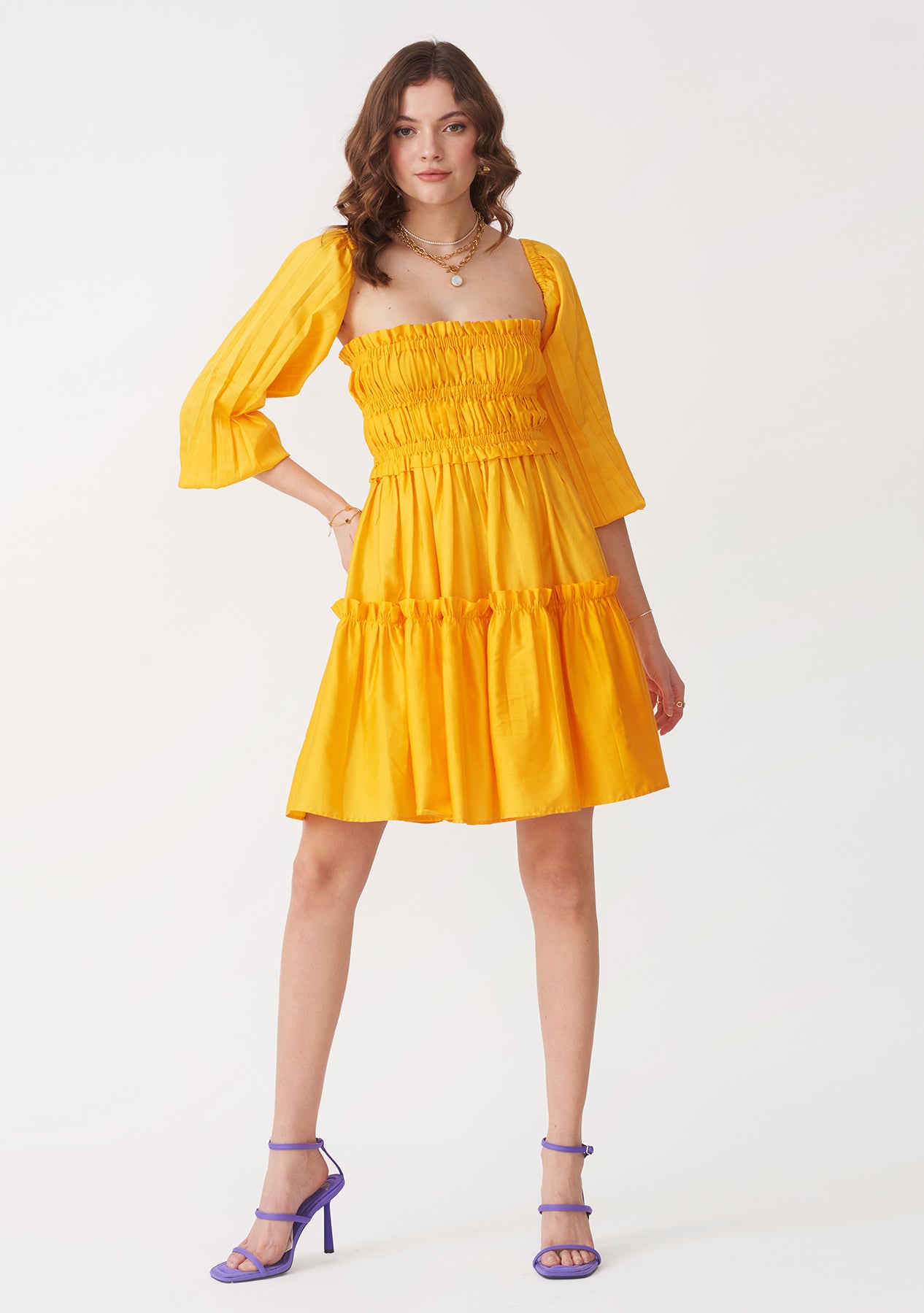 Dita Dress with detachable sleeves (Yellow)