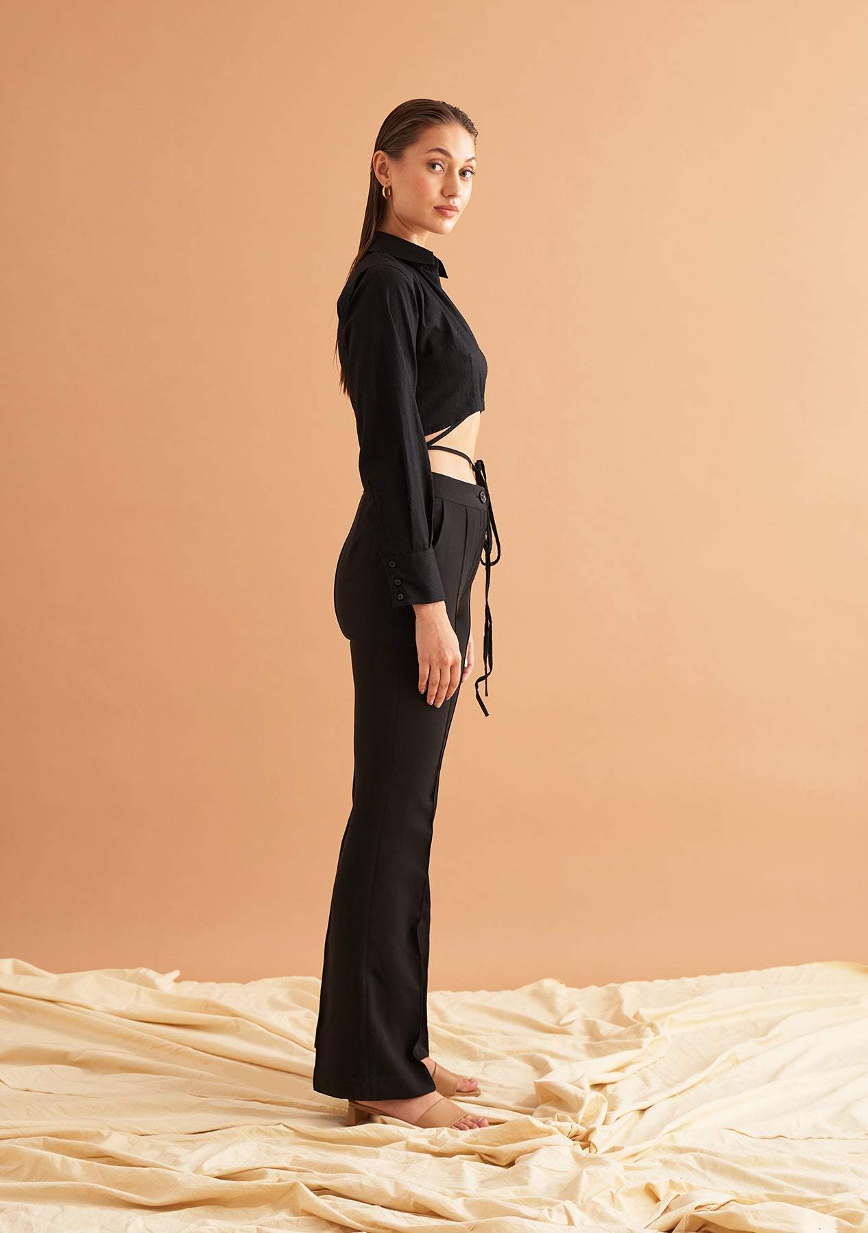 Maddie Co-ord Set-Amoshi-Front wrap self tie shirt and crepe pants