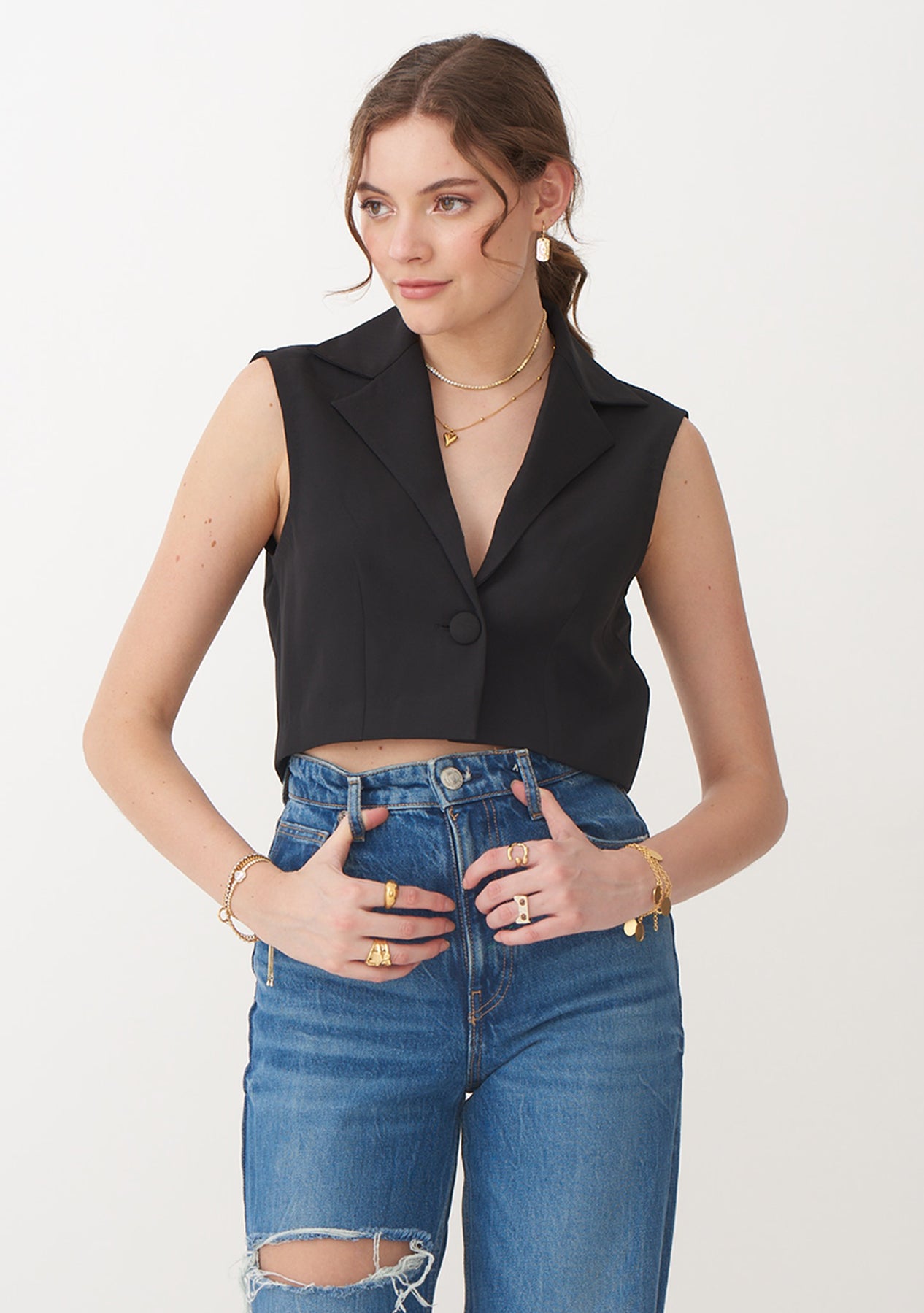 Olivia Waistcoat Top (Black)