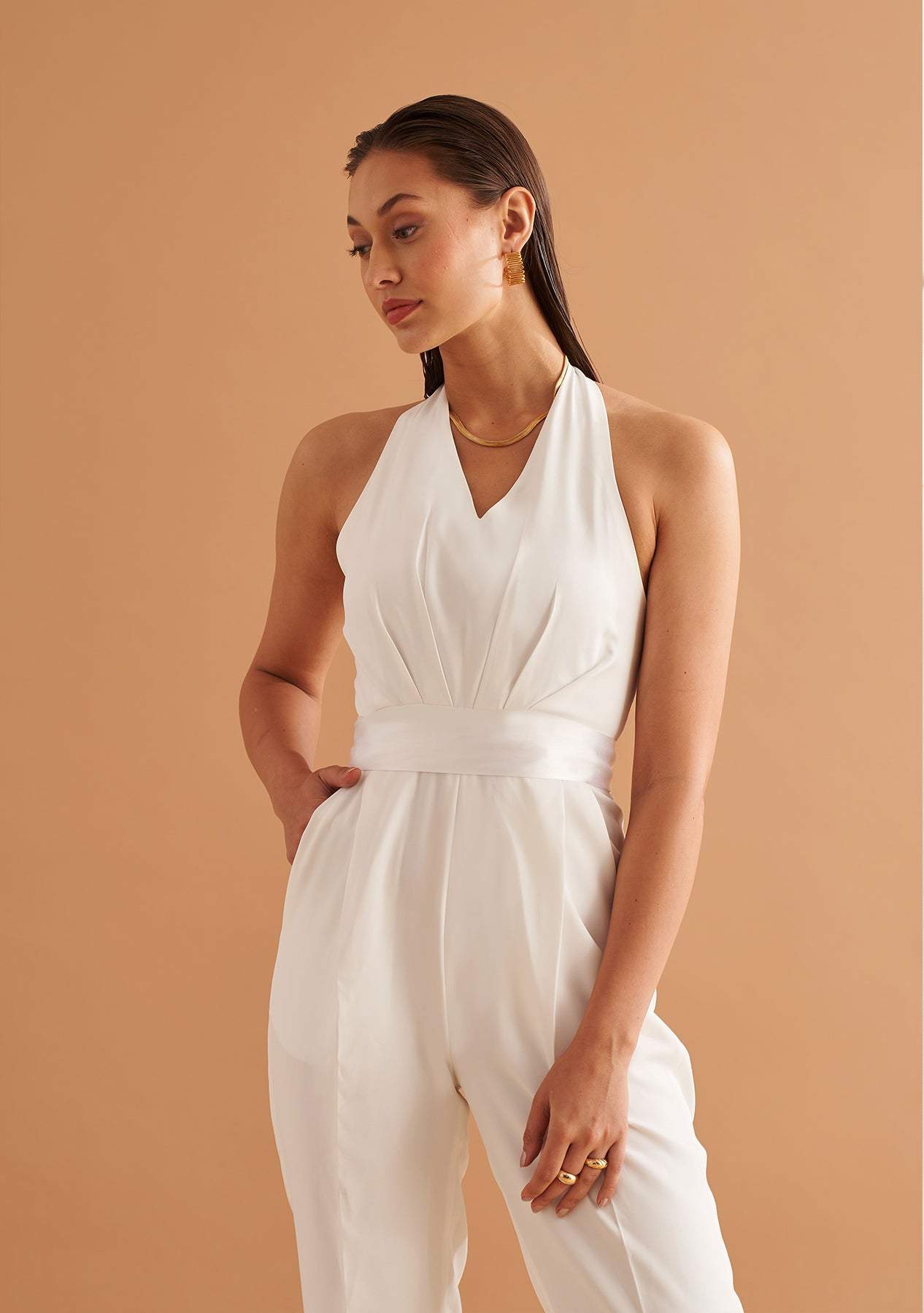 Peaches Jumpsuit-Amoshi-Front hand pleated jumpsuit